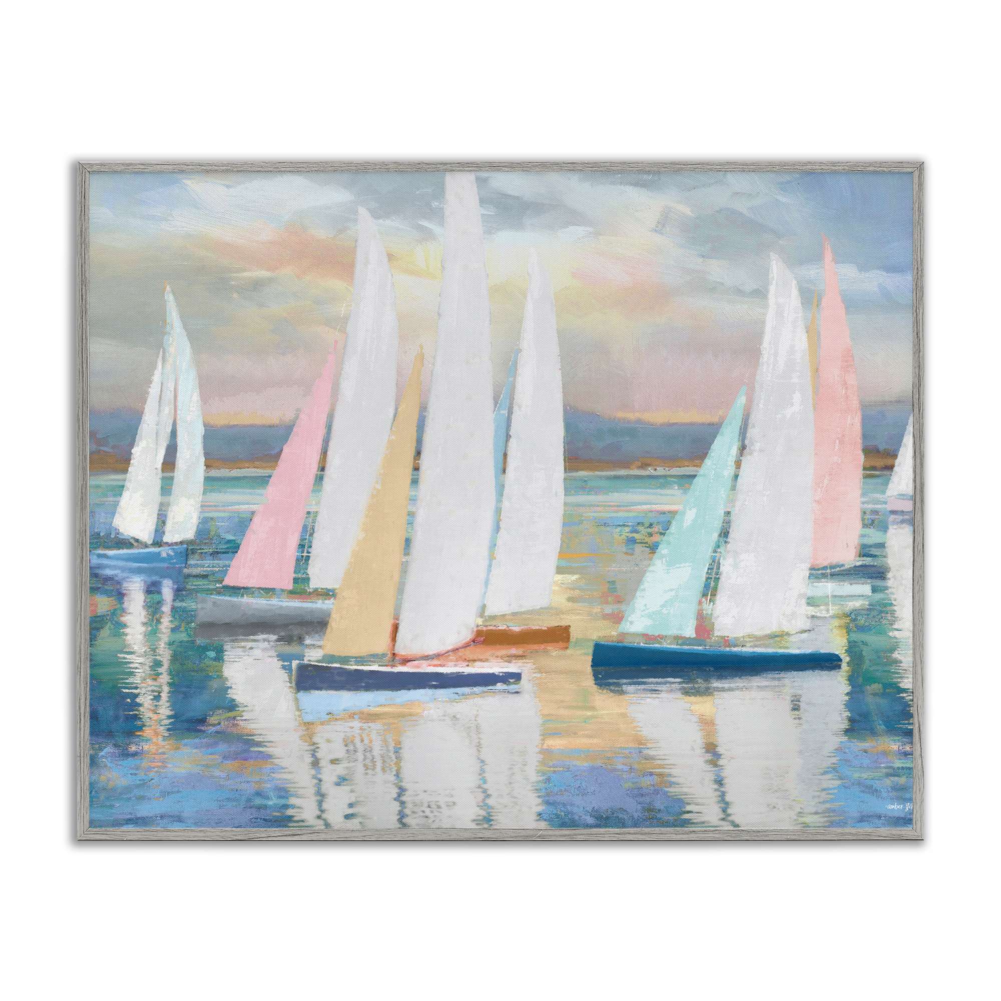 Stupell Industries BT-548-GFF-11X14 Abstract and Pastel Sailboat Fleet Gray Framed Giclee Art By Amber Sterling 14 x 11