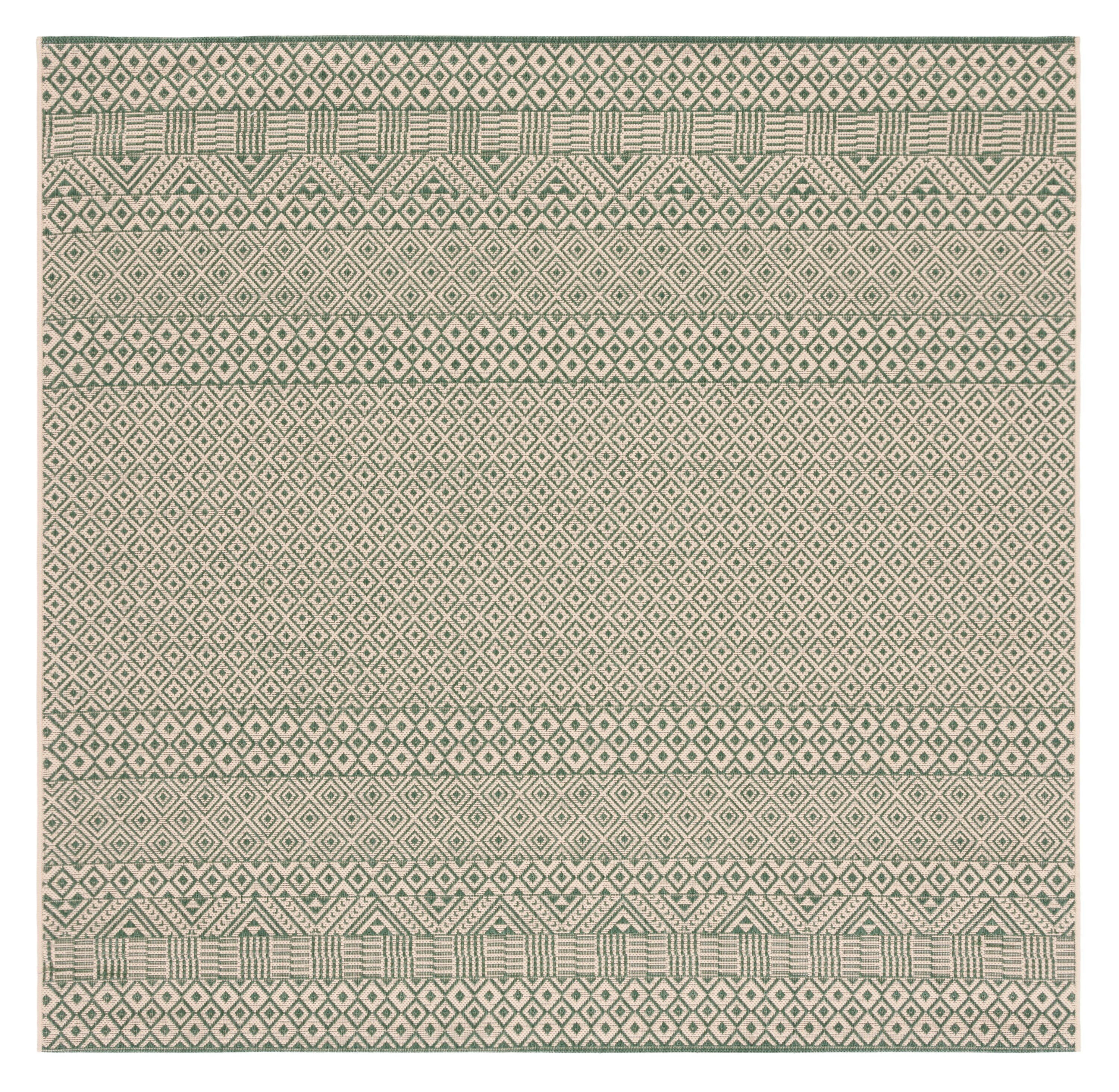Courtyard Dark Green & Beige Square Synthetic Rug - 6'7" Washable
