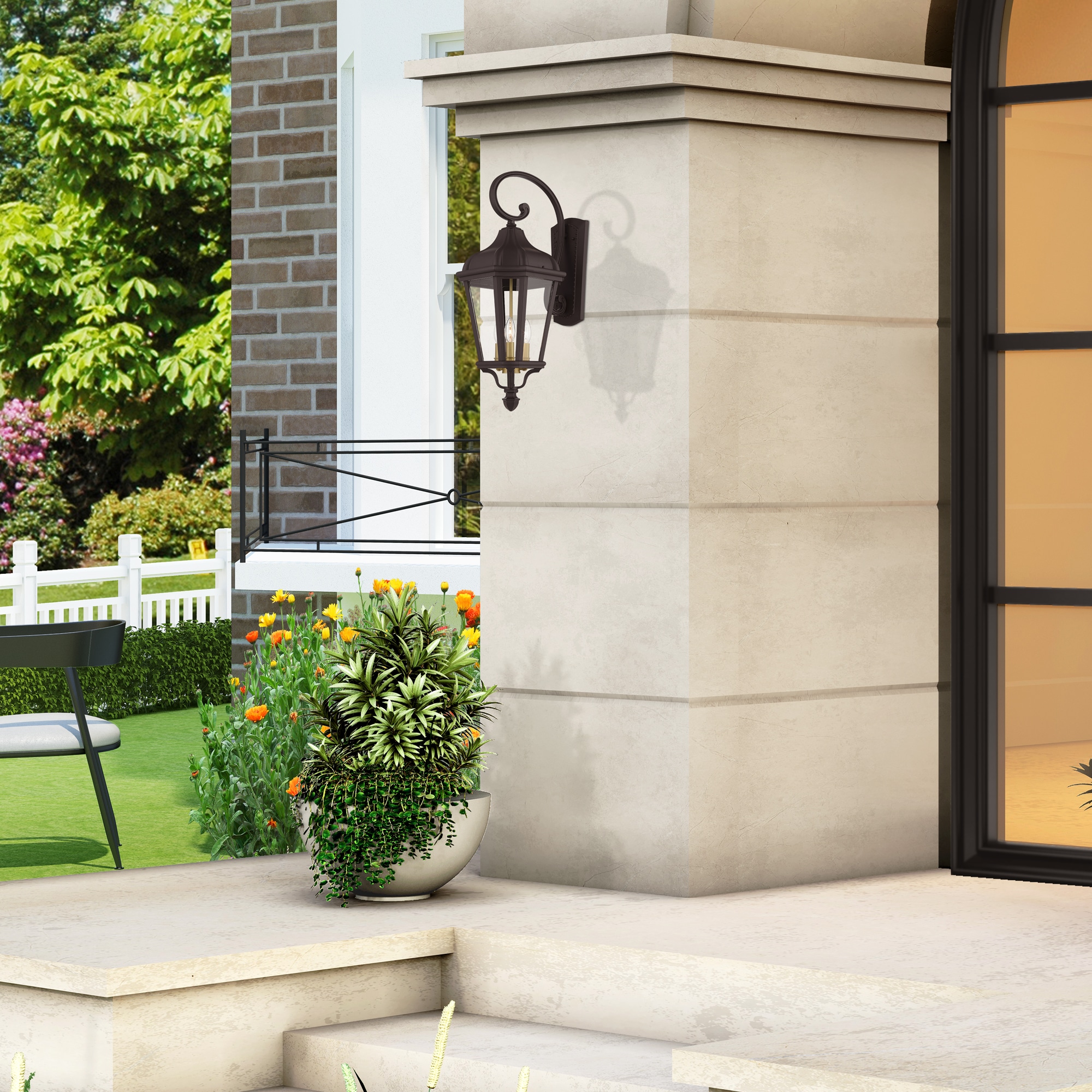 Elegant Morgan Bronze 3-Light Outdoor Lantern with Clear Glass