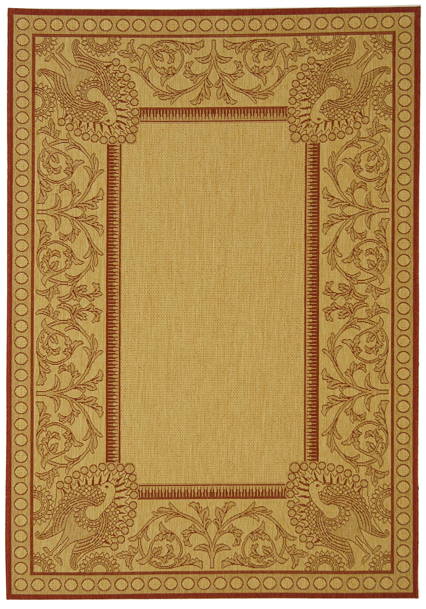 Natural and Red Rectangular Synthetic Indoor/Outdoor Area Rug
