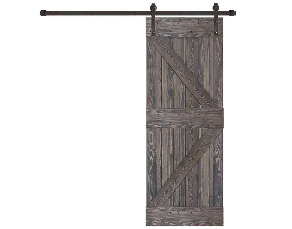 Creative Entryways CP2100-2884-10B 28-in x 84-in Charcoal K-frame Pine Wood Solid core Single Barn Door (Hardware Included)