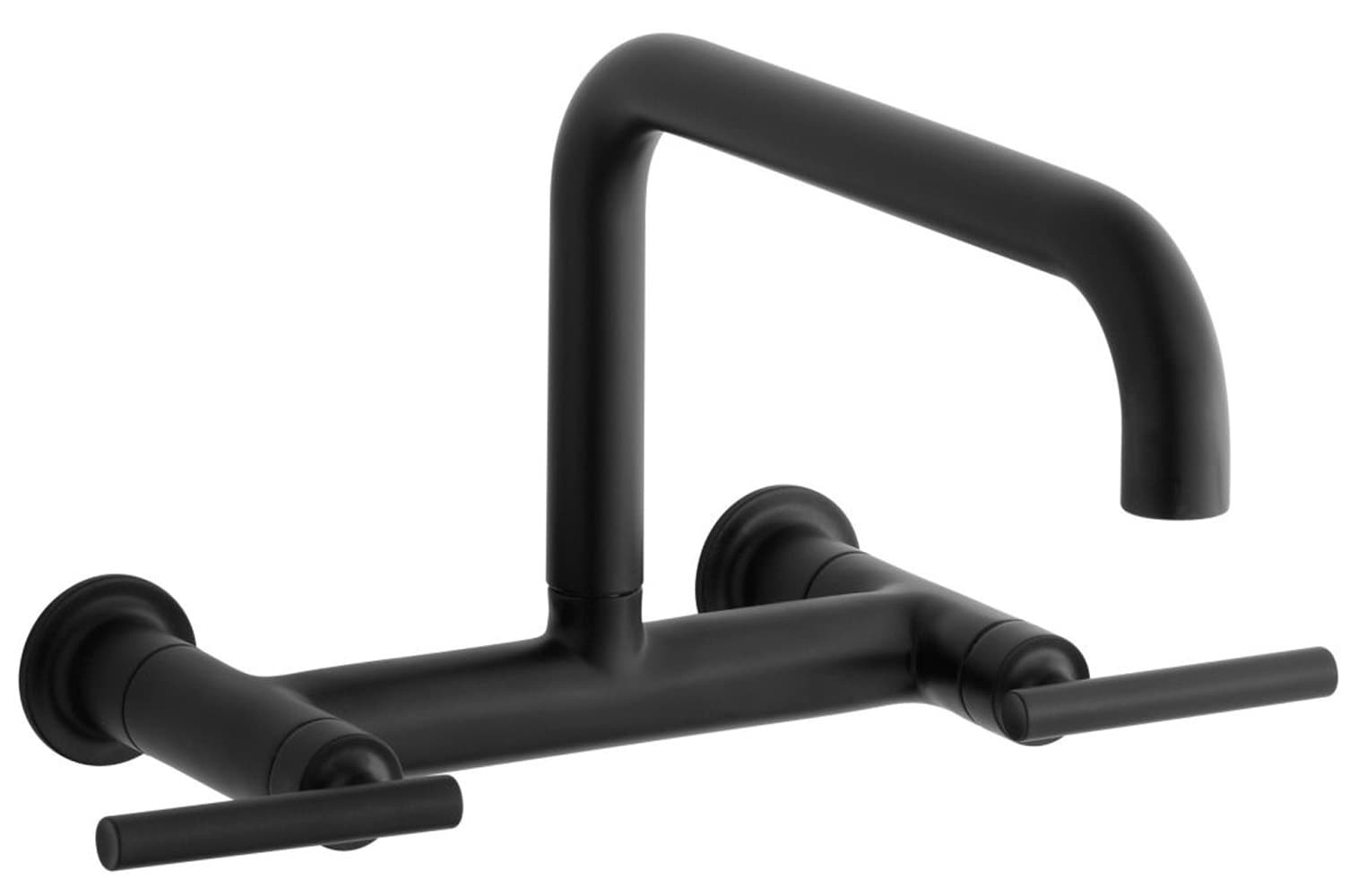 KOHLER 7549-4-BL Purist Matte Black Double Handle Wall-mount Pot Filler Kitchen Faucet