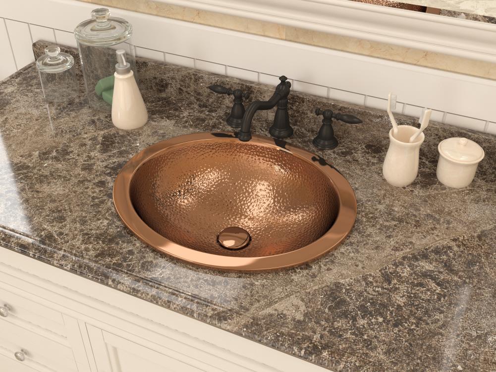 Anzzi Lux Hammered Copper Drop In Oval Modern Bathroom Sink With Drain