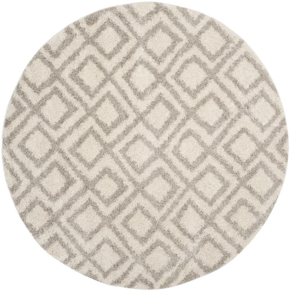Safavieh ASG740A-7R Arizona Alonzo Shag 7 x 7 (ft) Loomed Polyester/Polypropylene Ivory/Beige Round Indoor Geometric Moroccan Area rug