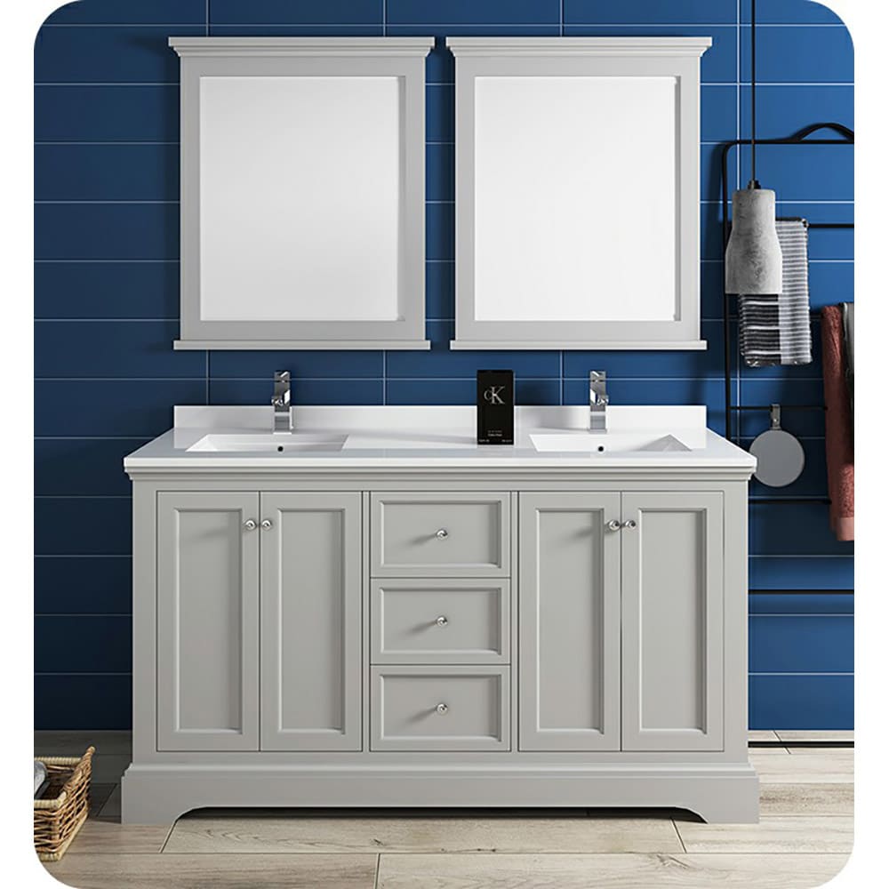 Gray Double Freestanding Wood Bathroom Vanity Cabinet