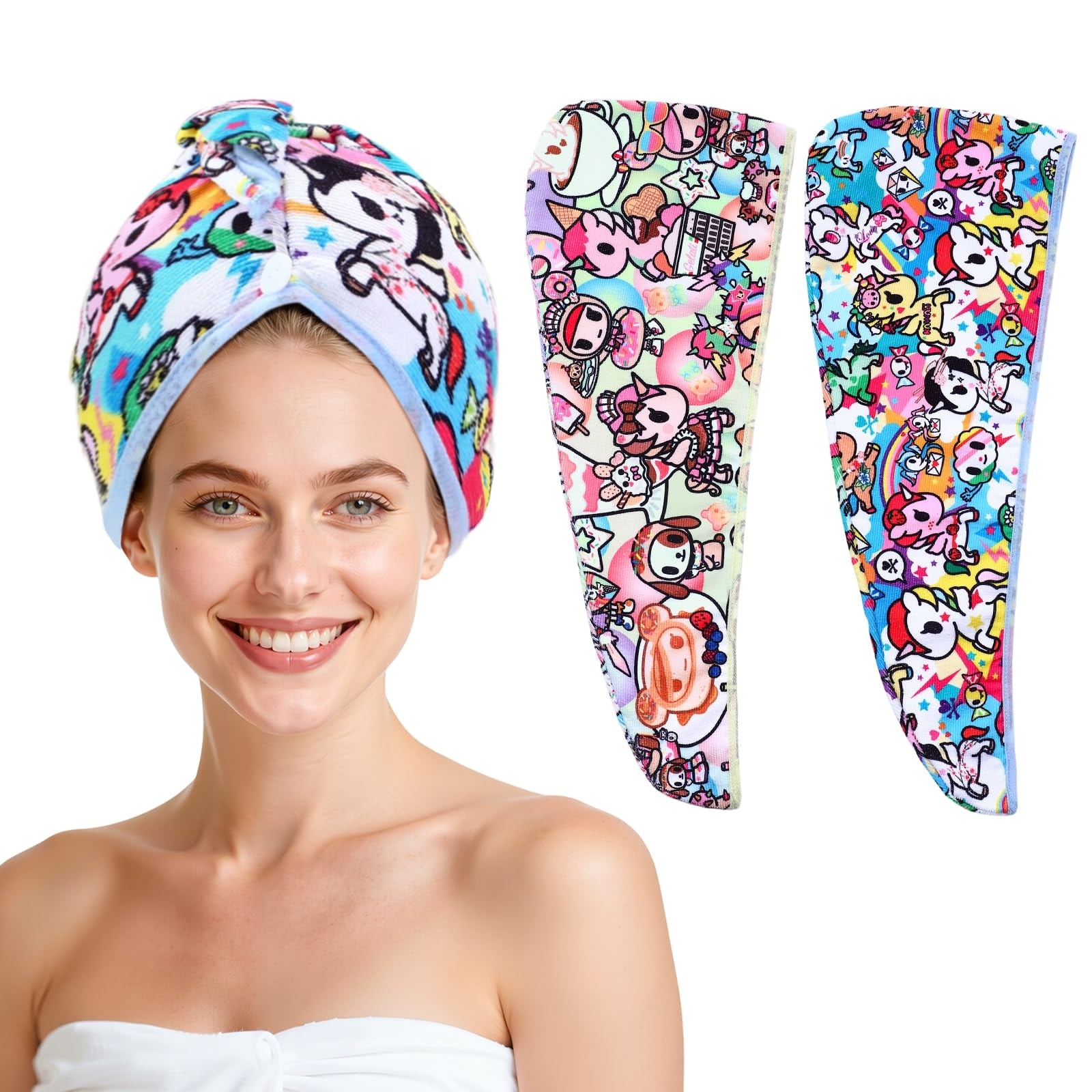 Etokfoks  Multicolor 2 Pack Hair Towel Wrap Bath Accessory for Women Super Absorbent Microfiber for All Hair Types