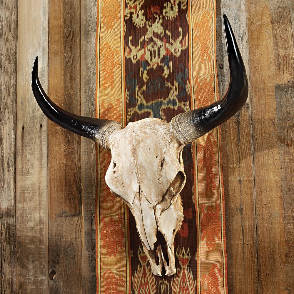 Resin Longhorn Cow Skull Head Wall Hanging Decor 3D Animal Wildlife Sculpture Fi 
