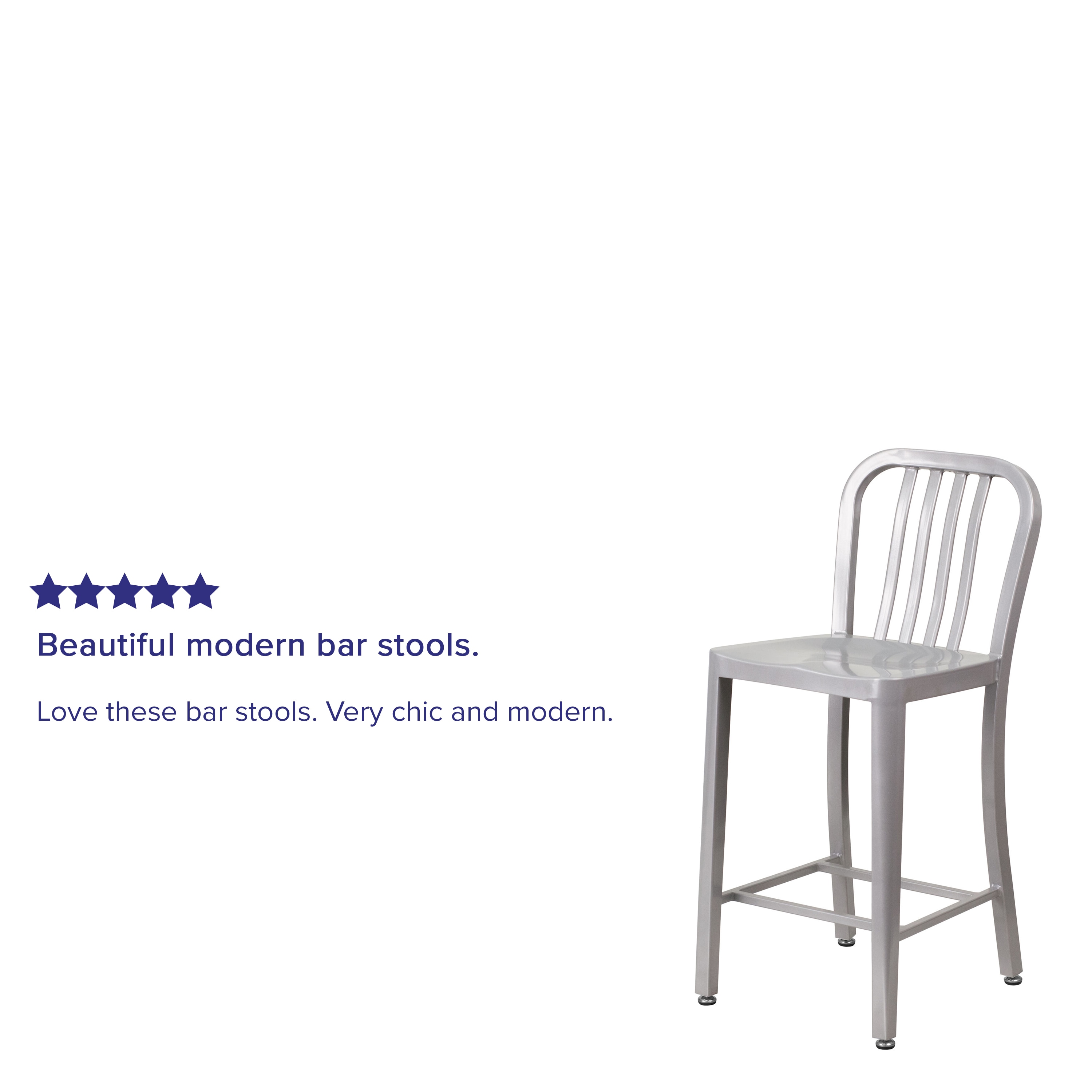 Silver 24" Metal Counter Height Stool with Vertical Slat Back