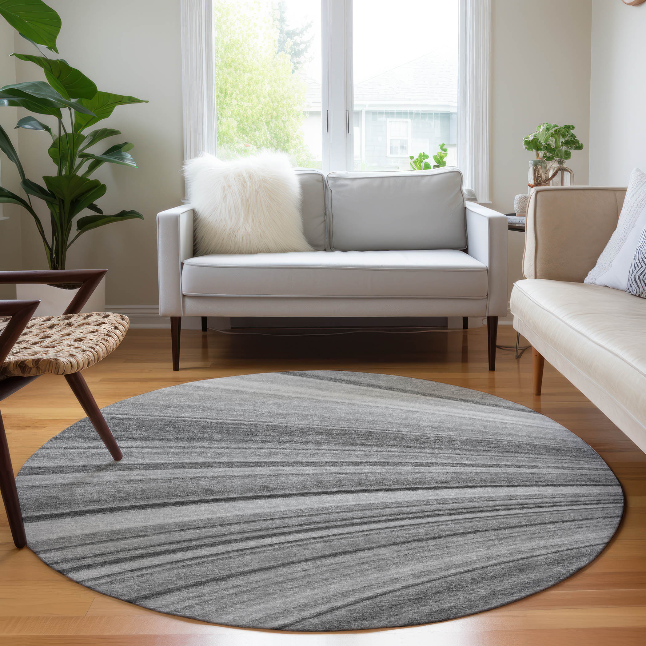 Addison Rugs ACN585GY8RO Chantille ACN585GY 8 x 8 (ft) Polyester Gray Round Indoor/Outdoor Abstract Machine washable Area rug