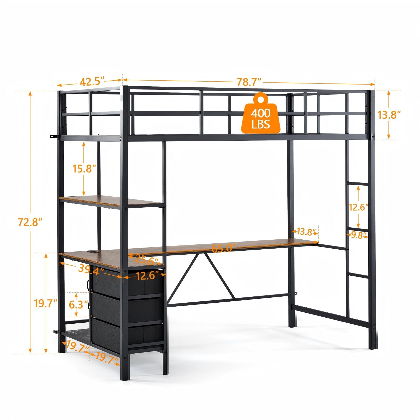 Outopee Black Twin loft Bunk Bed