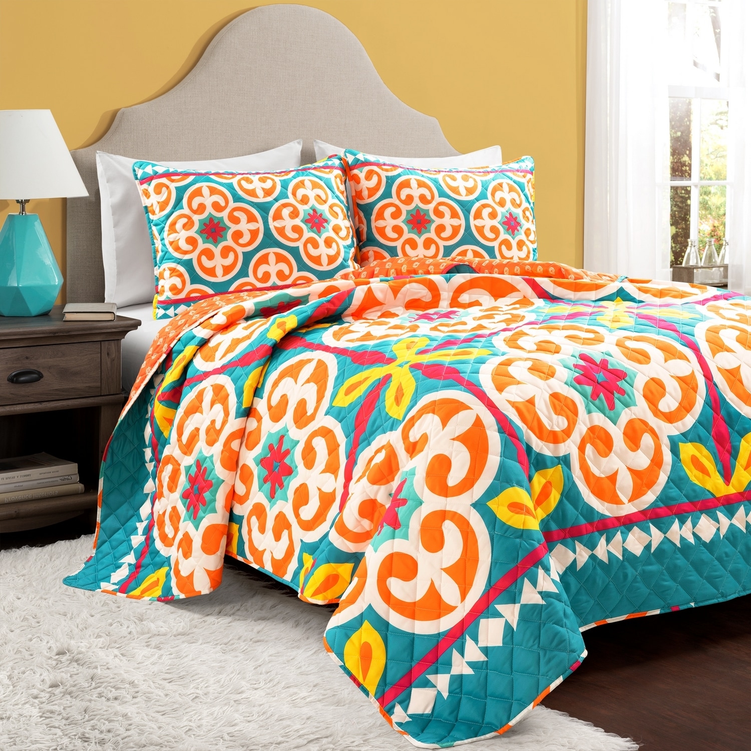 Lush Decor 21T010490 Turquoise Floral Reversible Full/Queen Quilt