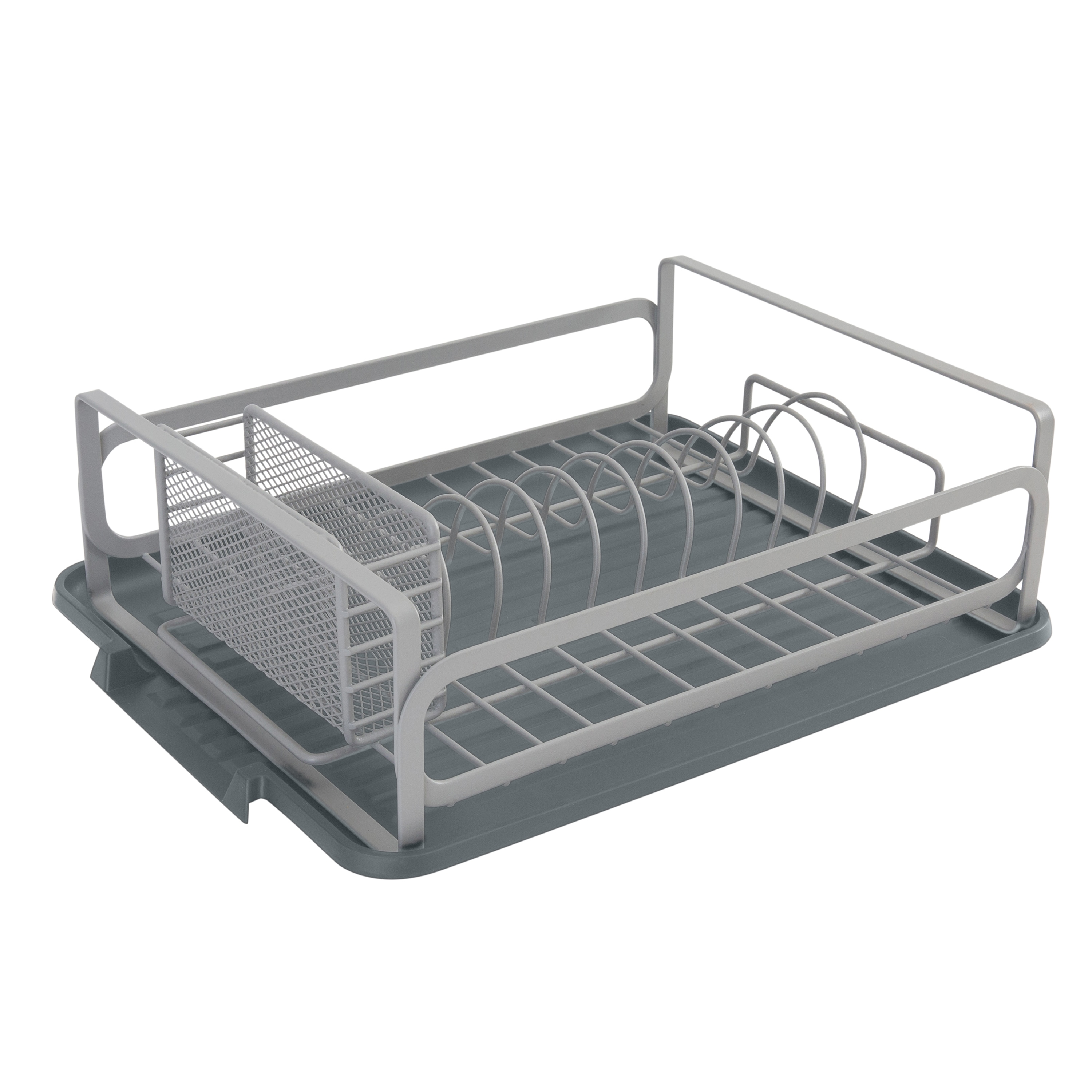 Dish Racks for Kitchen Counter, Dish Drainer,Dish Drying Rack with  Drainboard and Removable Utensil Holder(Grey/Gray) 
