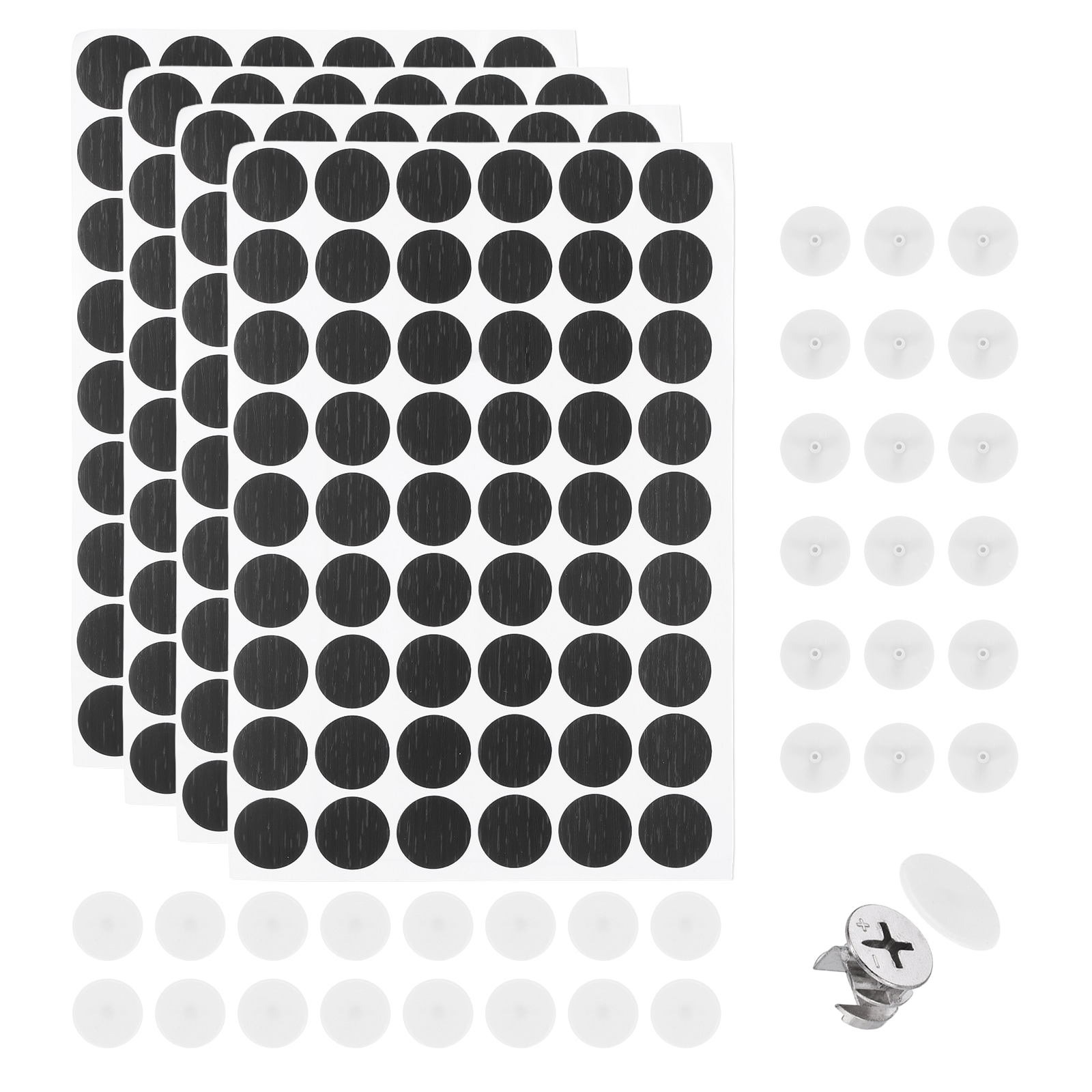 Unique Bargains 216pcs Screw Hole Stickers and 200pcs Screw Cover Caps 18x5.5mm Dustproof Plastic Screws Hole Covers Caps Cam Lock Nuts for Furniture Cabinet Wardrobe White Thickened