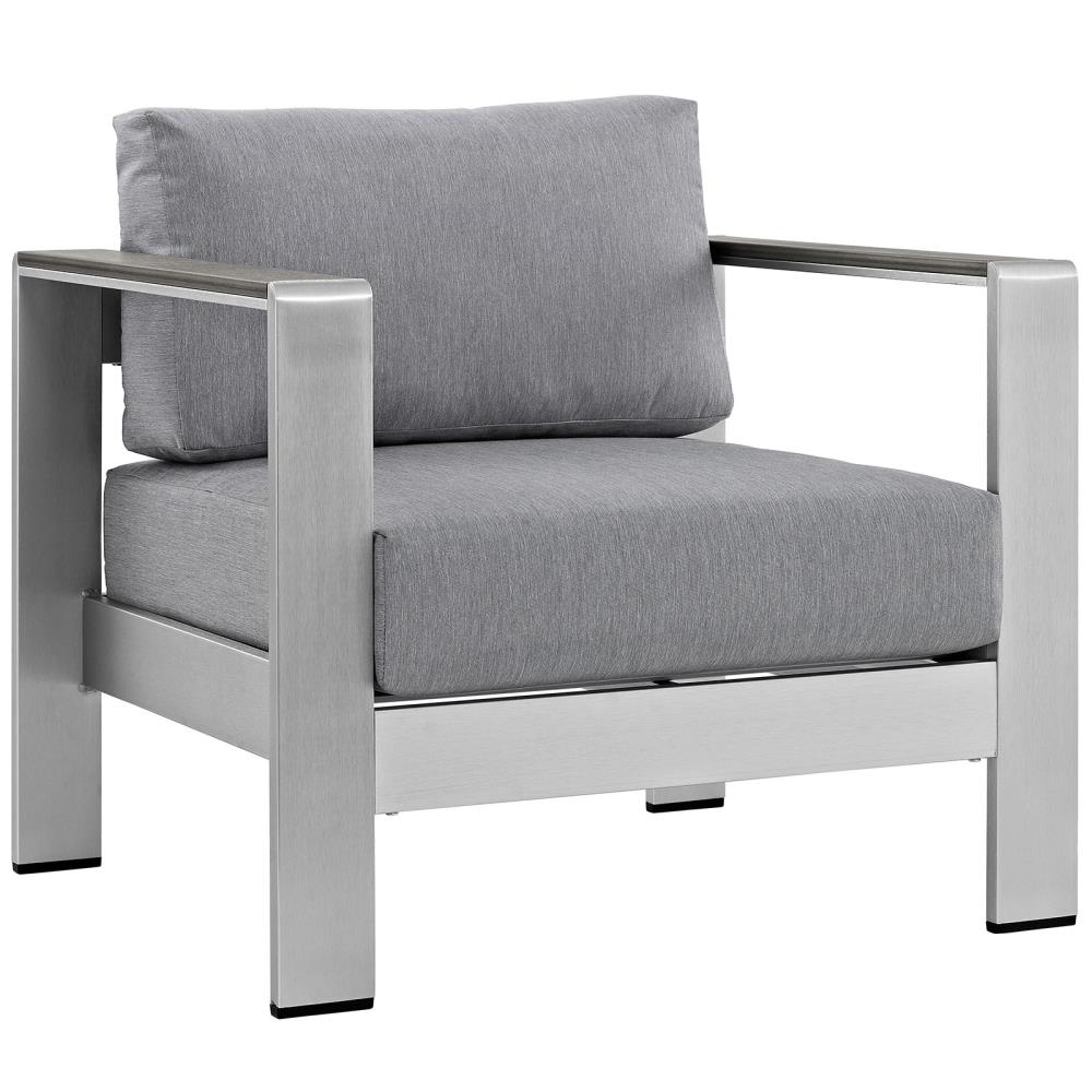 Modway EEI-2266-SLV-GRY Shore Silver Aluminum Frame Stationary Conversation Chair with Gray Cushioned Seat