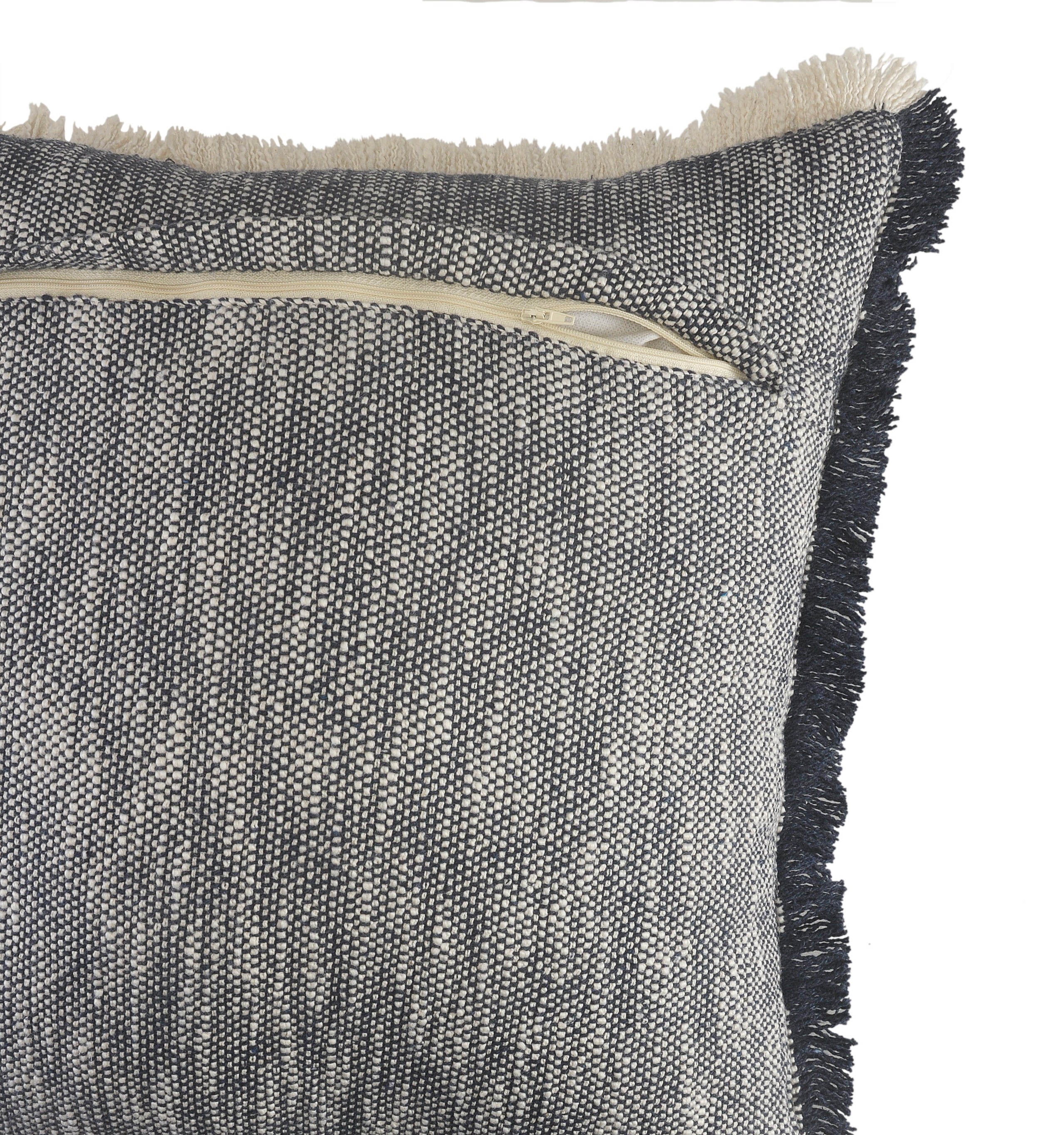 Insignia Blue Cotton Fringed Square Throw Pillows, Set of 2