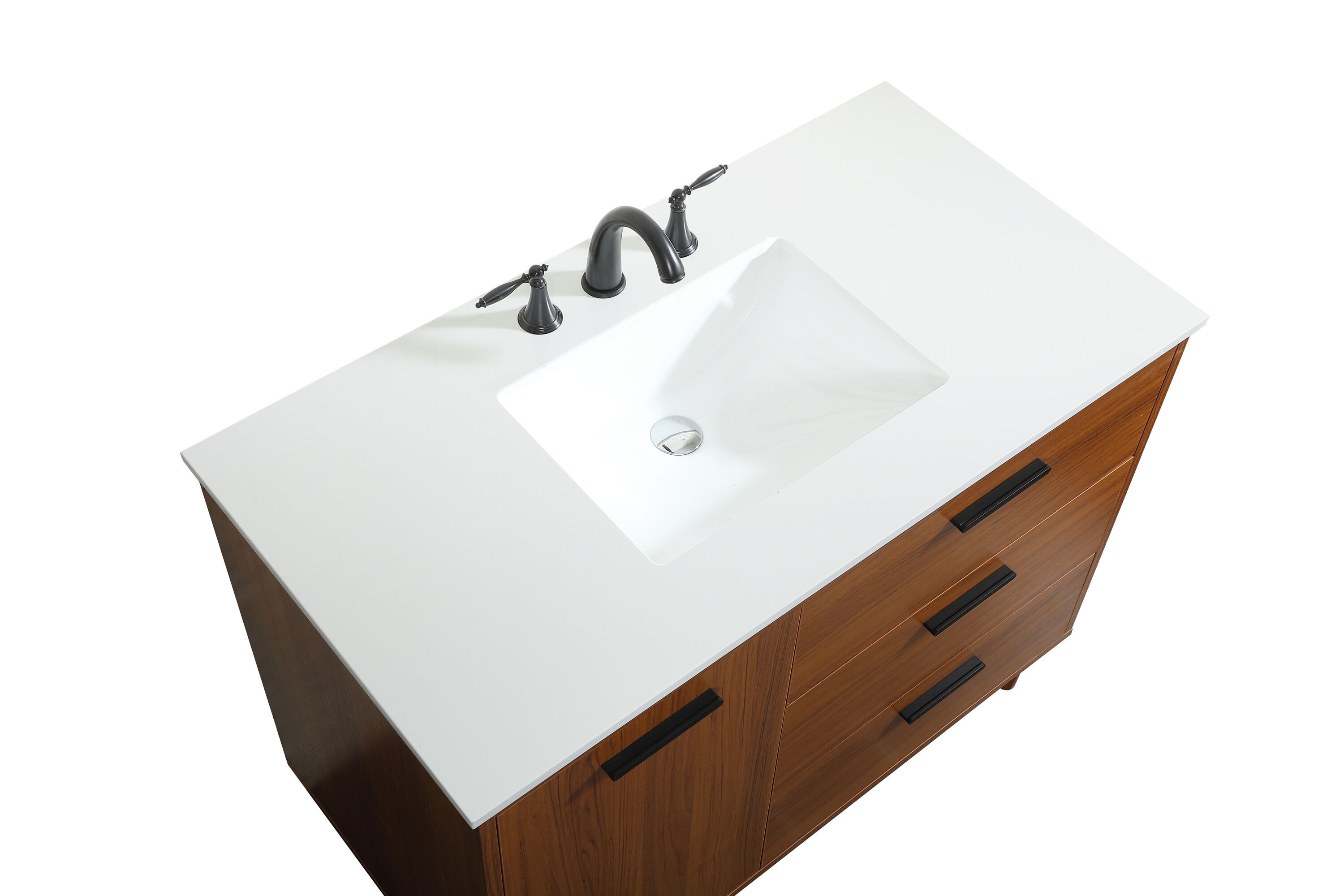 Teak and Black 42" Freestanding Single Vanity with Marble Top