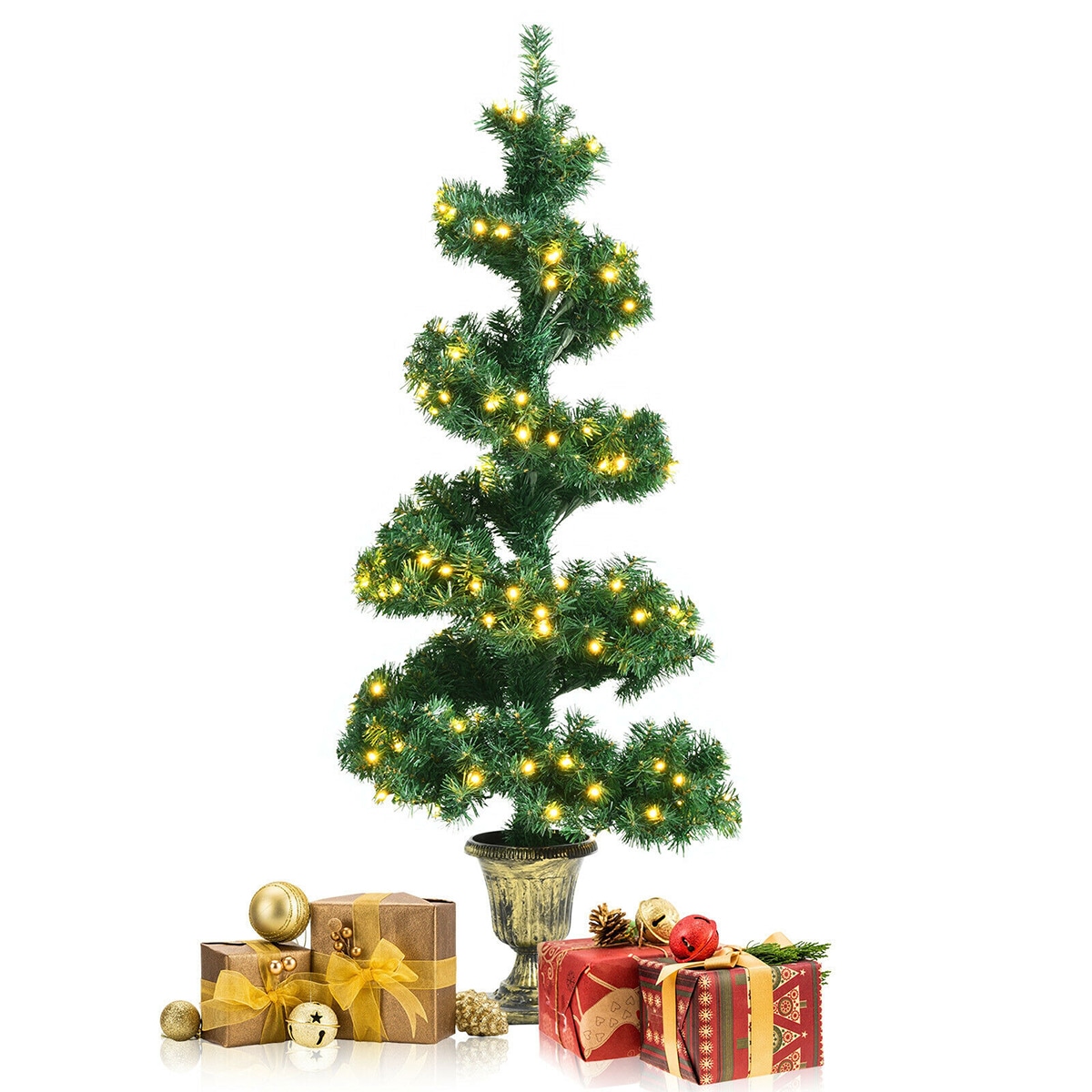 Forclover HYC-CM467C 4-ft Pre-lit Artificial Christmas Tree with Yellow LED Lights