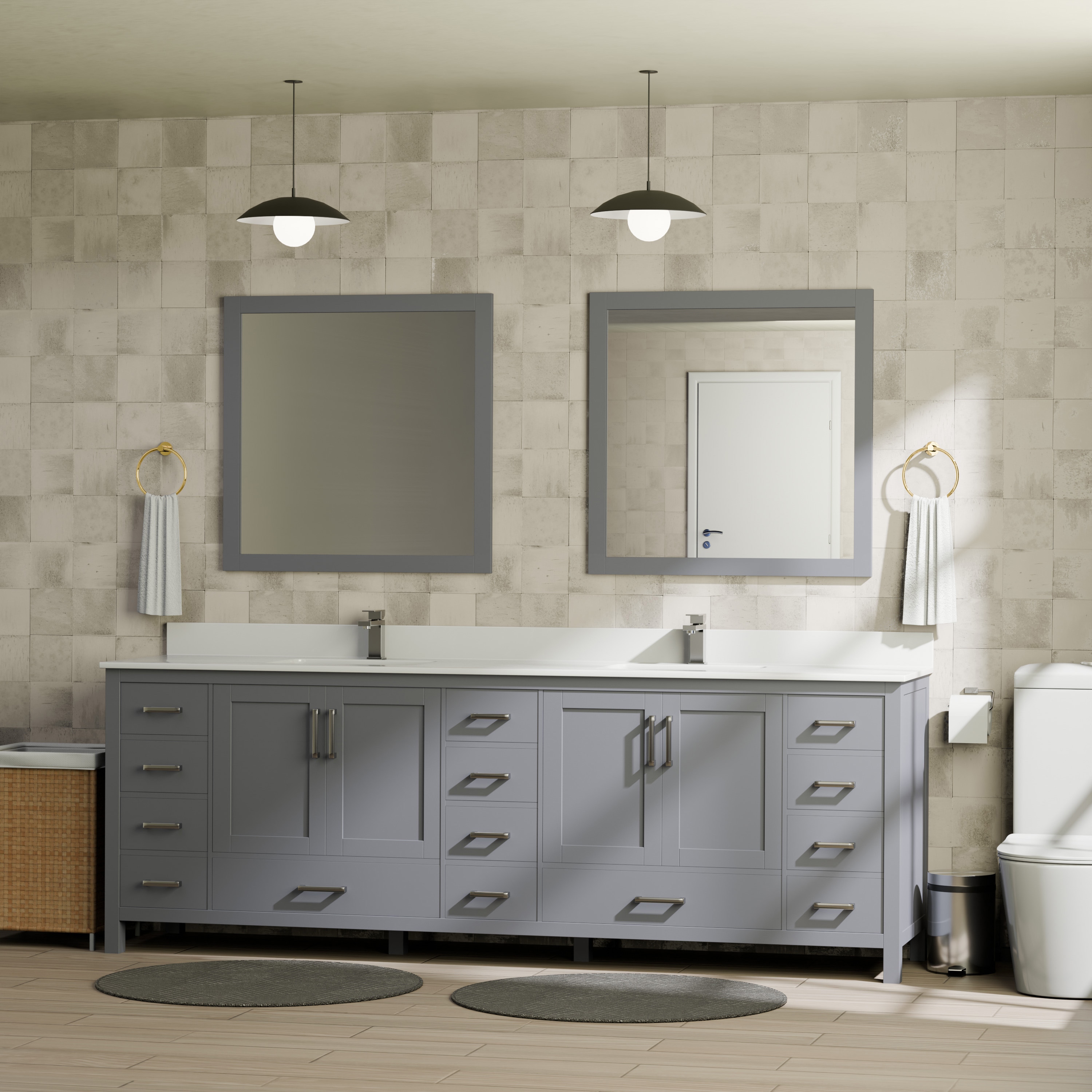 Lexora LJ342284DBWQ000 Jacques 84-in Dark Grey Undermount Double Sink Bathroom Vanity with White Quartz Top