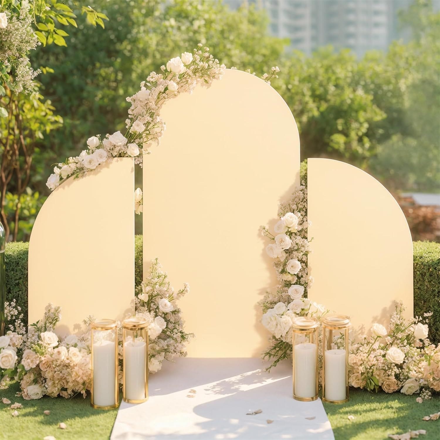 GAOMON 3 Pack Fabric Arch Photo Backdrop Set- U-shaped 7.2ft and Half Moon 5ft- 5ft+7.2ft+5ft- Champagne- Halloween Christmas Party Background Decor