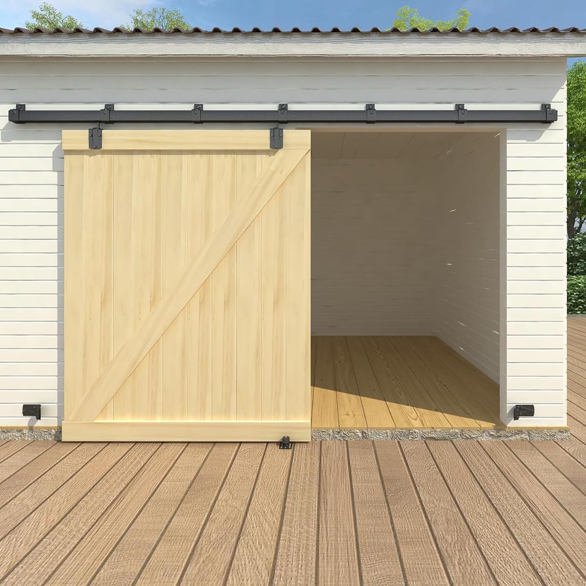 Adrinfly  10FT Black Box Rail Barn Door Hardware Kit Heavy Duty Sliding Track Wall Mount Kit with 5 Track Brackets for Doors up to 60 Inch Wide