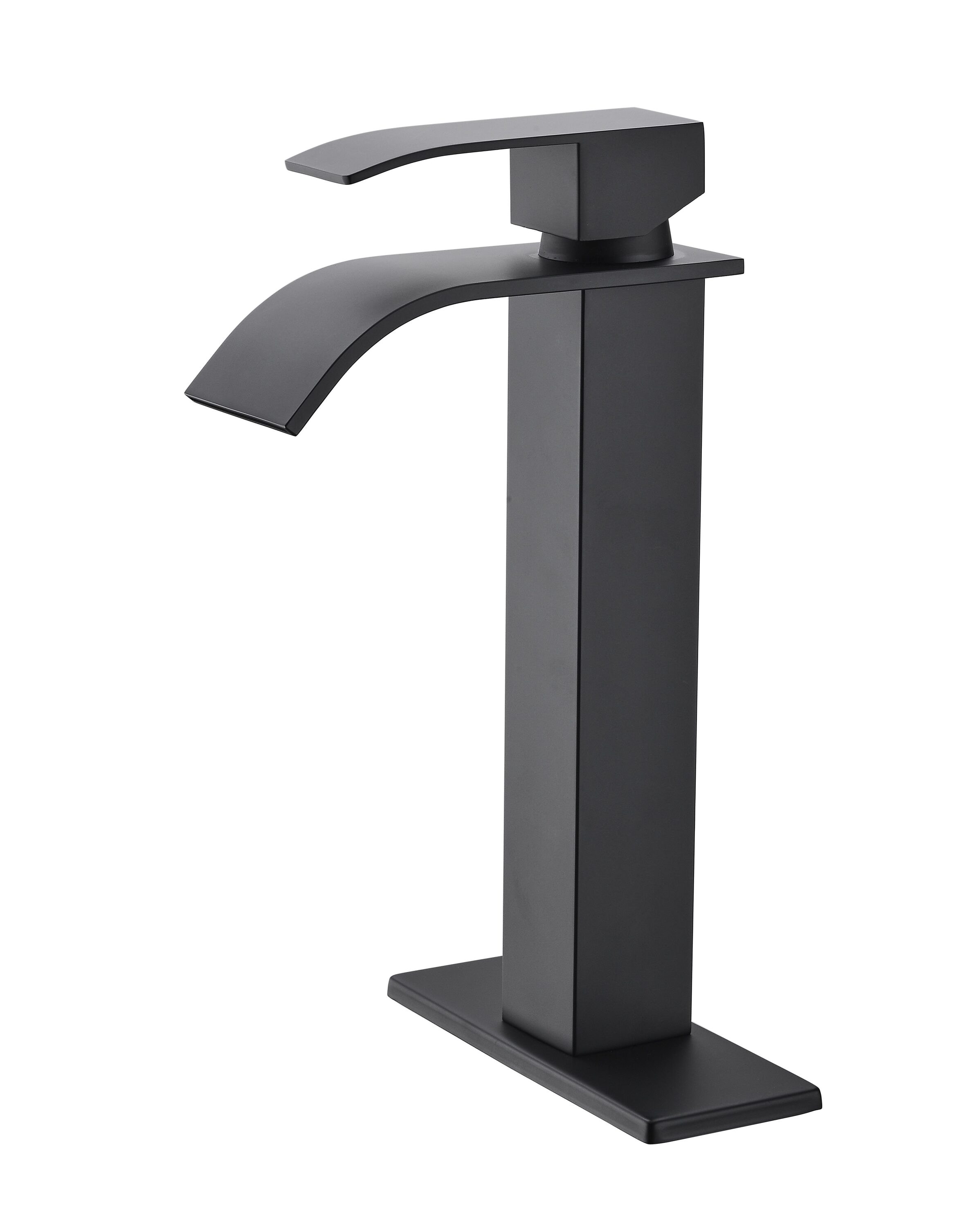 Tatayosi - Waterfall Spout Bathroom Faucet Single Handle Bathroom Vanity Sink Faucet Matte Black ...