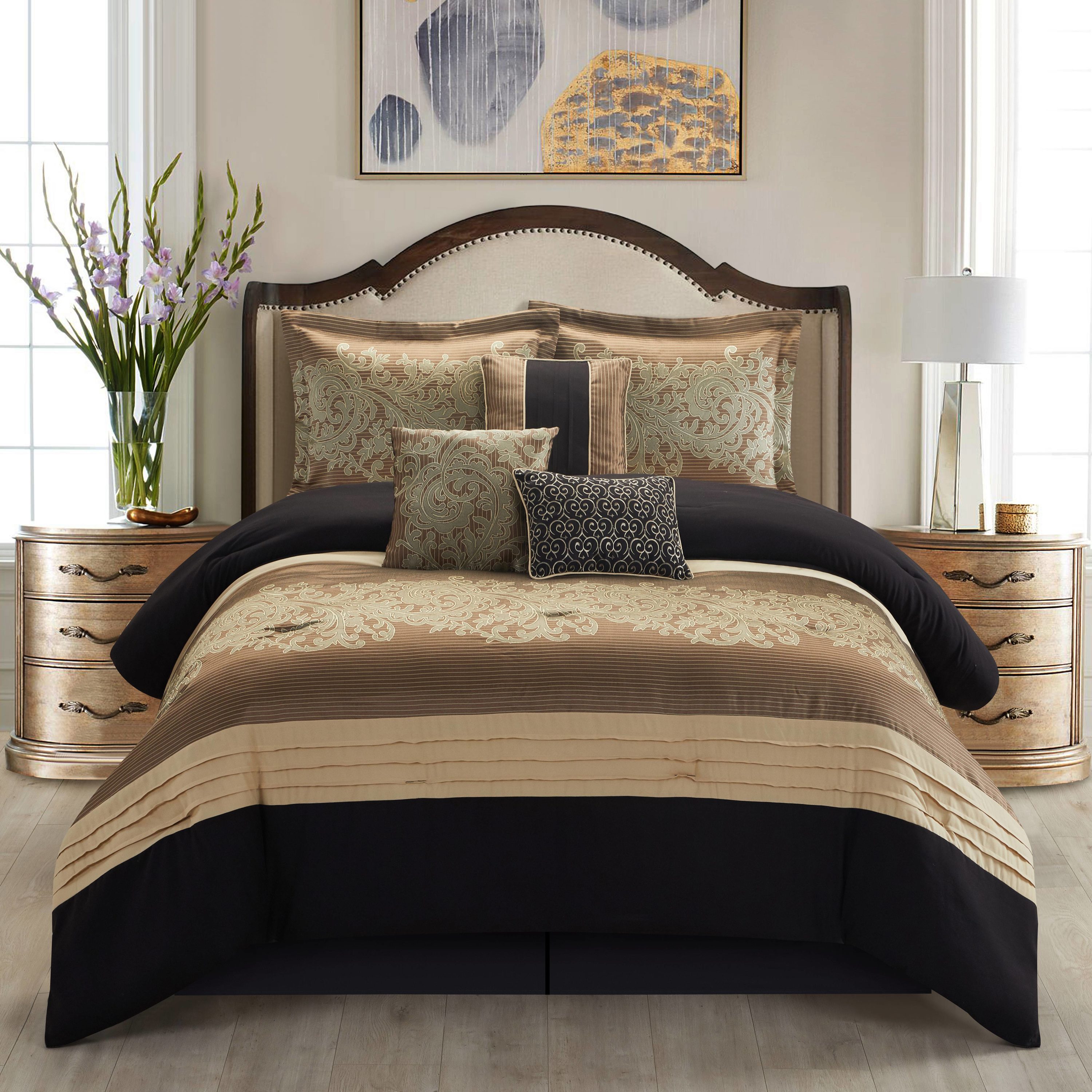 Grand Avenue 7-Piece Black/Gold King Comforter Set in the Bedding Sets ...