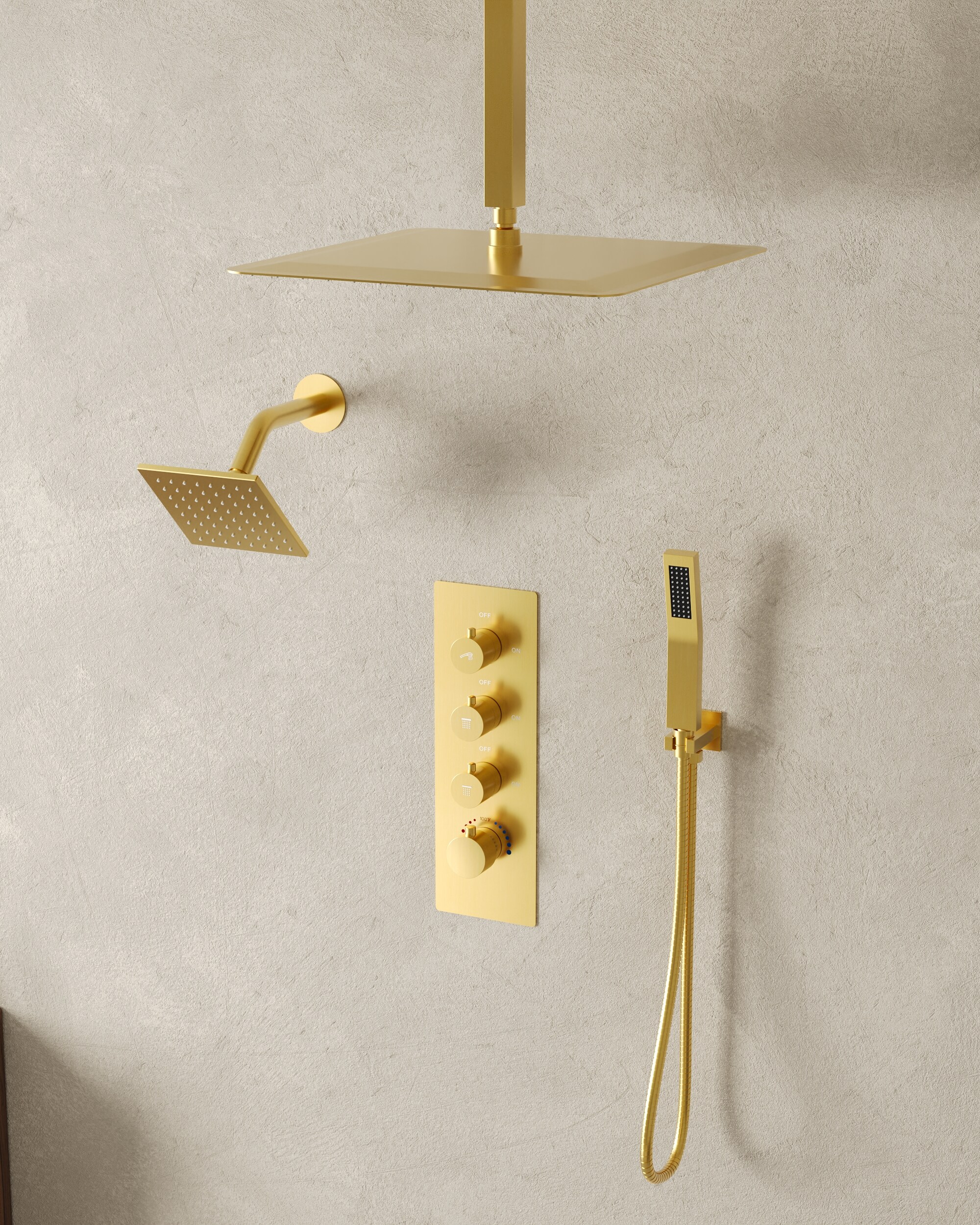 Brushed Gold Multi-Head Stainless Steel Shower System