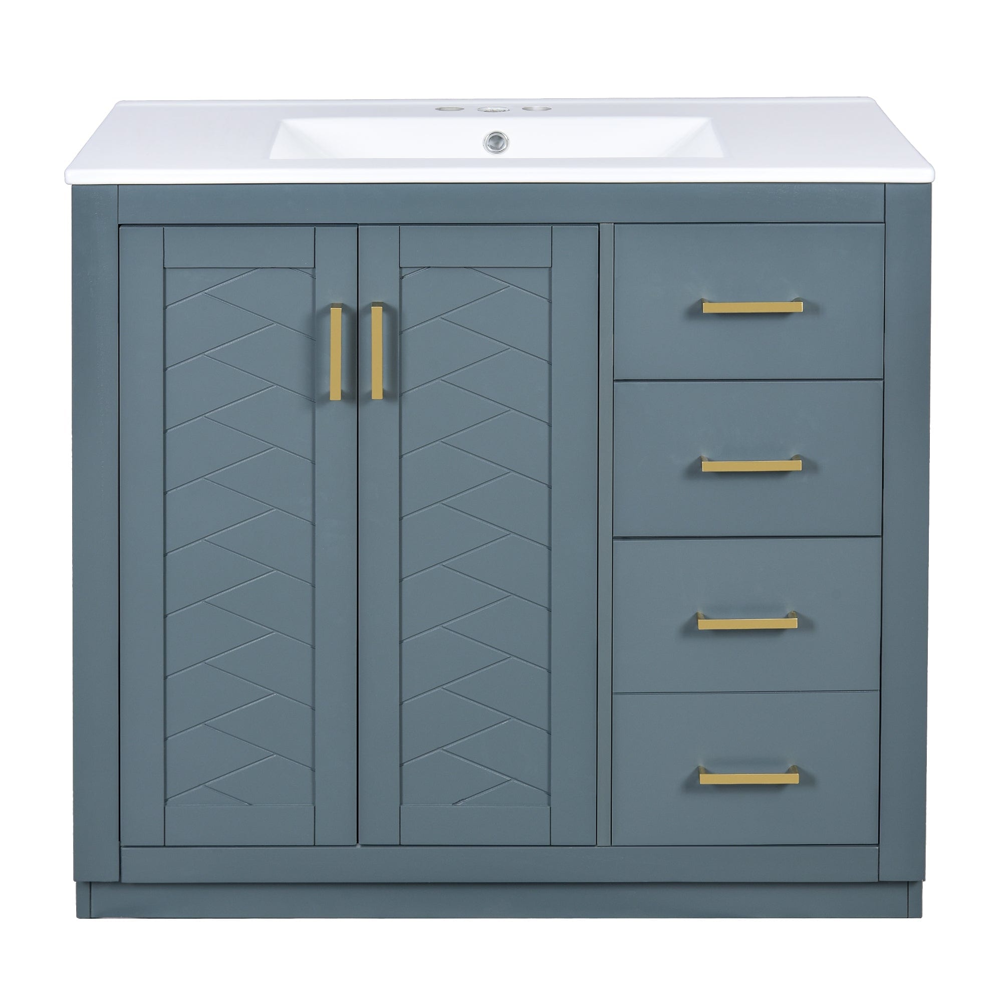 Vanityfus  36-in Blue Bathroom Vanity Single Sink Combo with Ceramic Top Undermount 2 Soft Close Doors 3 Drawers