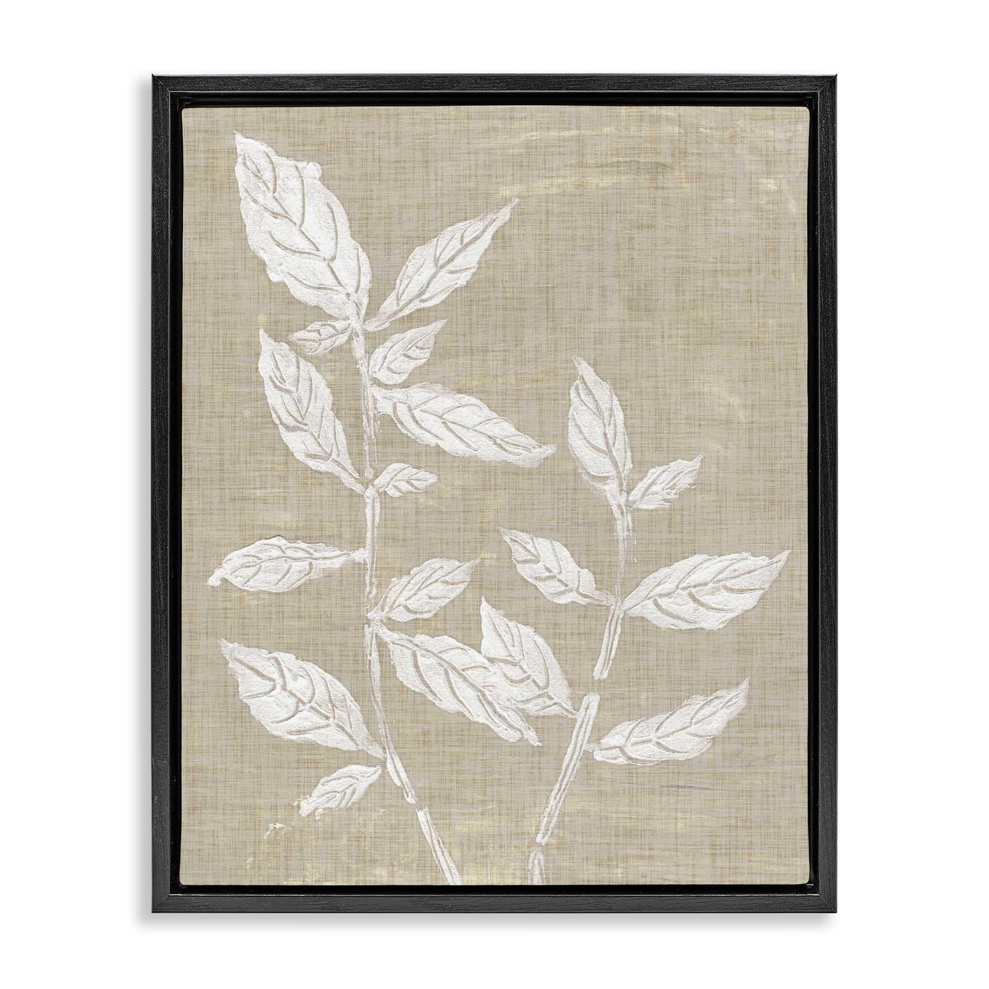 Stupell Industries BS-377-FFB-24X30 Leaves on Distressed Textile Floating Frame design by Melissa Wang