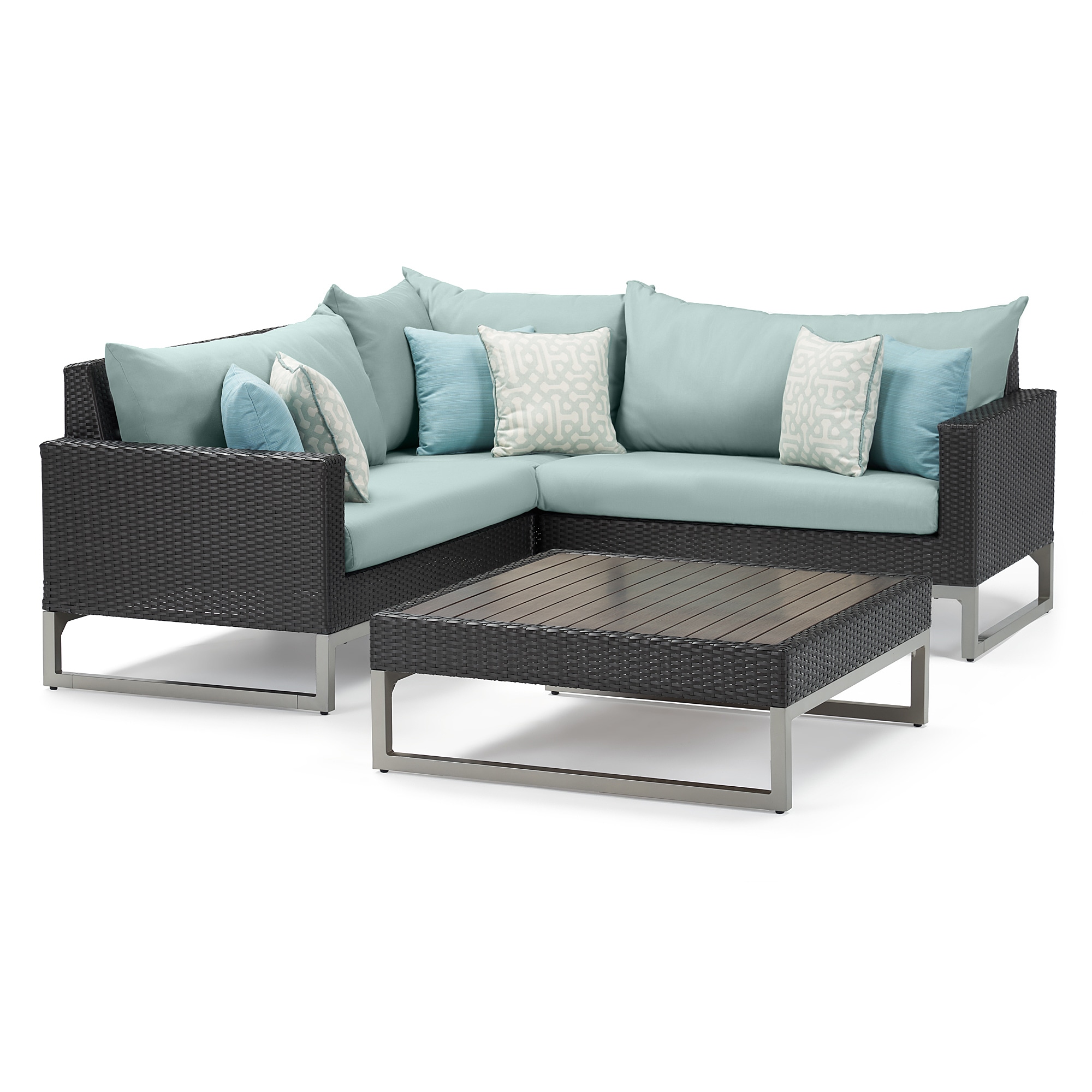RST Brands OP-PESS4B-MILO-E-SPA Milo 4 -Piece Rattan Patio Sofa Conversation Set with Blue Sunbrella Cushions