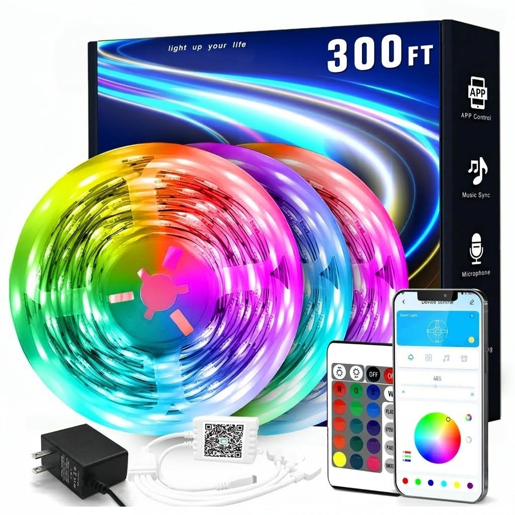 Oyezvary  LED Strip Lights 300 ft 3 Roll Color Changing Lights for Bedroom Desk Ceiling Living Room with Remote App Control Music Sync Timer