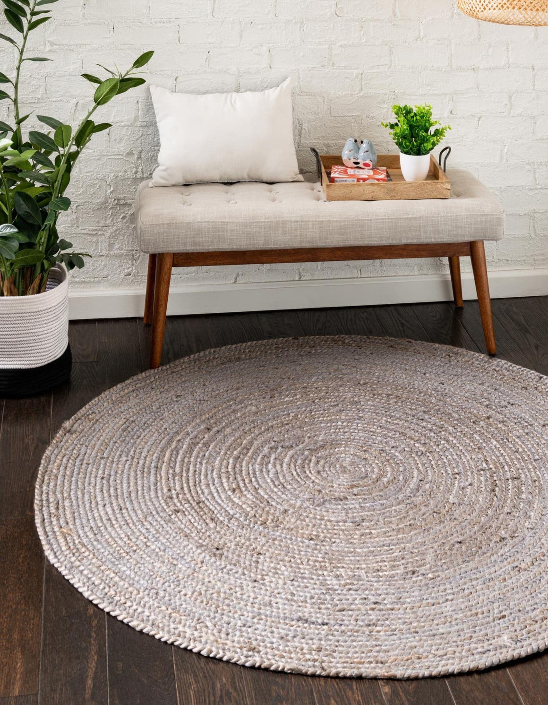 Unique Loom 3153083 Braided Jute 5 x 5 (ft) Braided Jute Gray Round Indoor Solid Area rug
