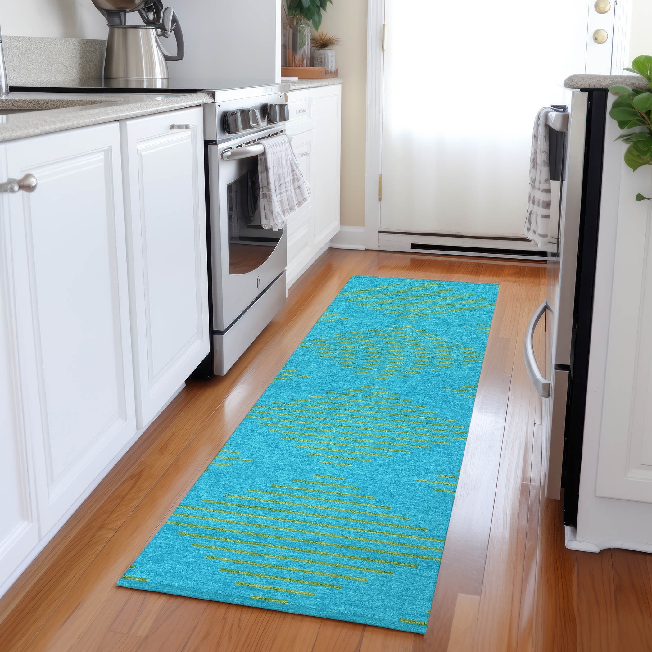 Addison Rugs ACN1017AQ2X8 Chantille ACN1017AQ 2 x 7 (ft) Polyester Aqua Rectangular Indoor/Outdoor Geometric Machine washable Runner rug