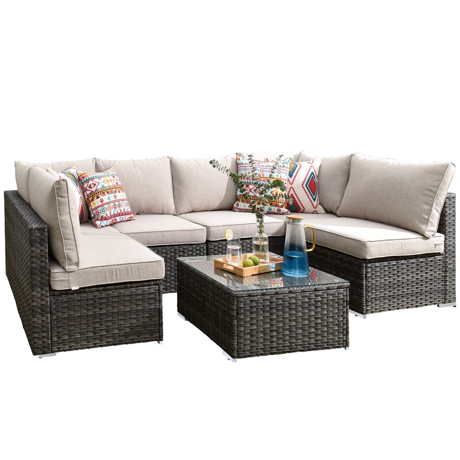 XIZZI XIHOPFPRC60E4 Sunrise 5 -Piece Rattan Patio Conversation Set with Off-white Cushions