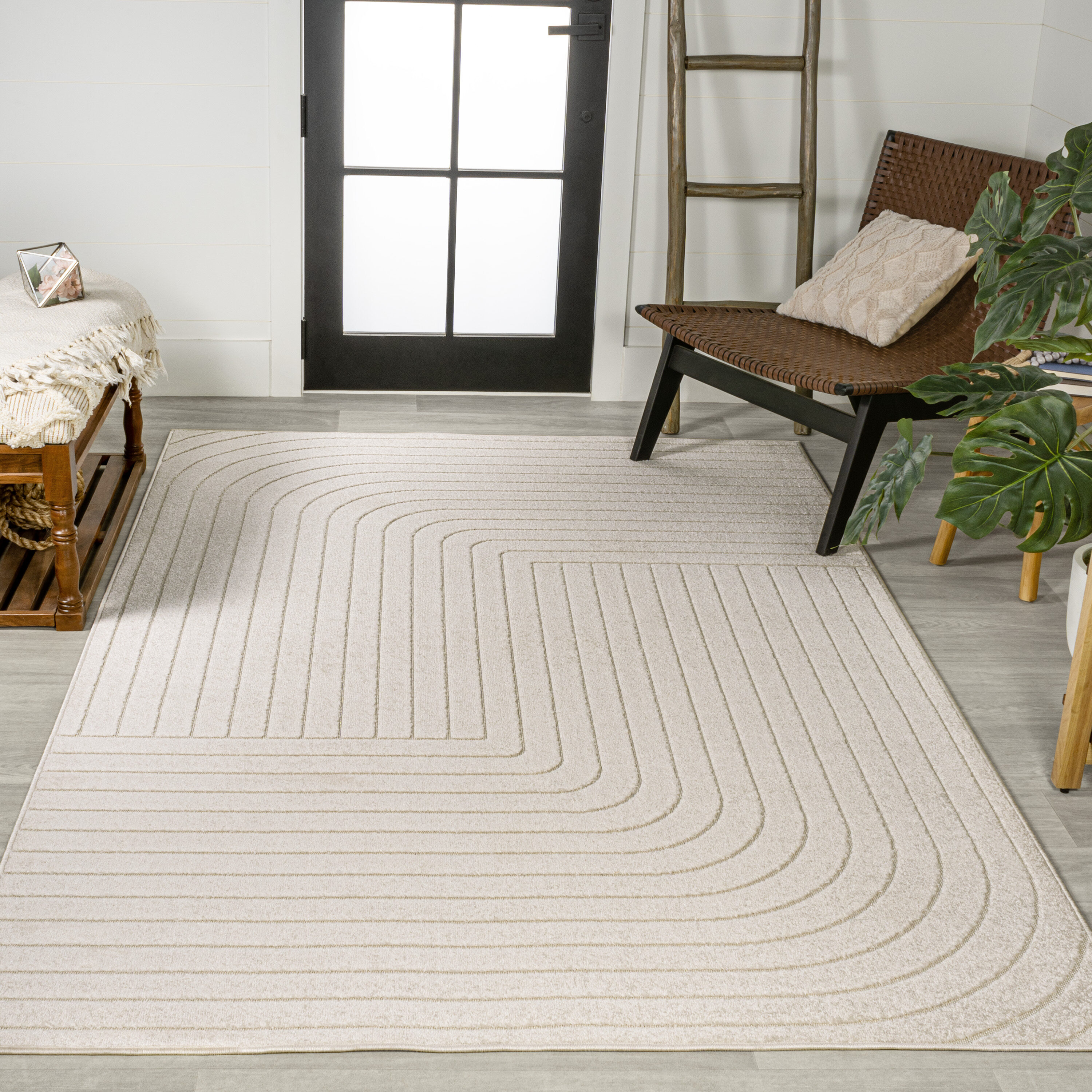 JONATHAN  Y SCN101A-8 Scandinavian Odense High-Low Minimalist Angle 8 x 10 (ft) Loomed Polypropylene Ivory/Cream Rectangular Indoor/Outdoor Geometric Coastal Area rug