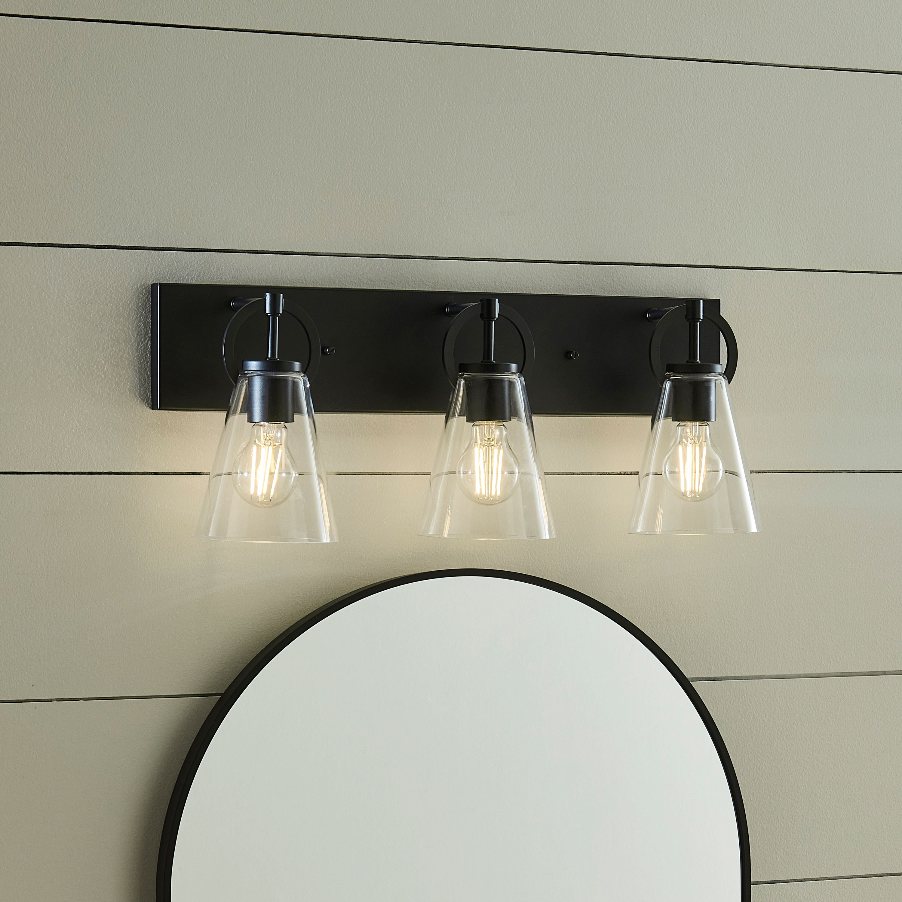 allen + roth ELW70021G-MB Harnell 23-in 3 -Light Matte Black Transitional Vanity light