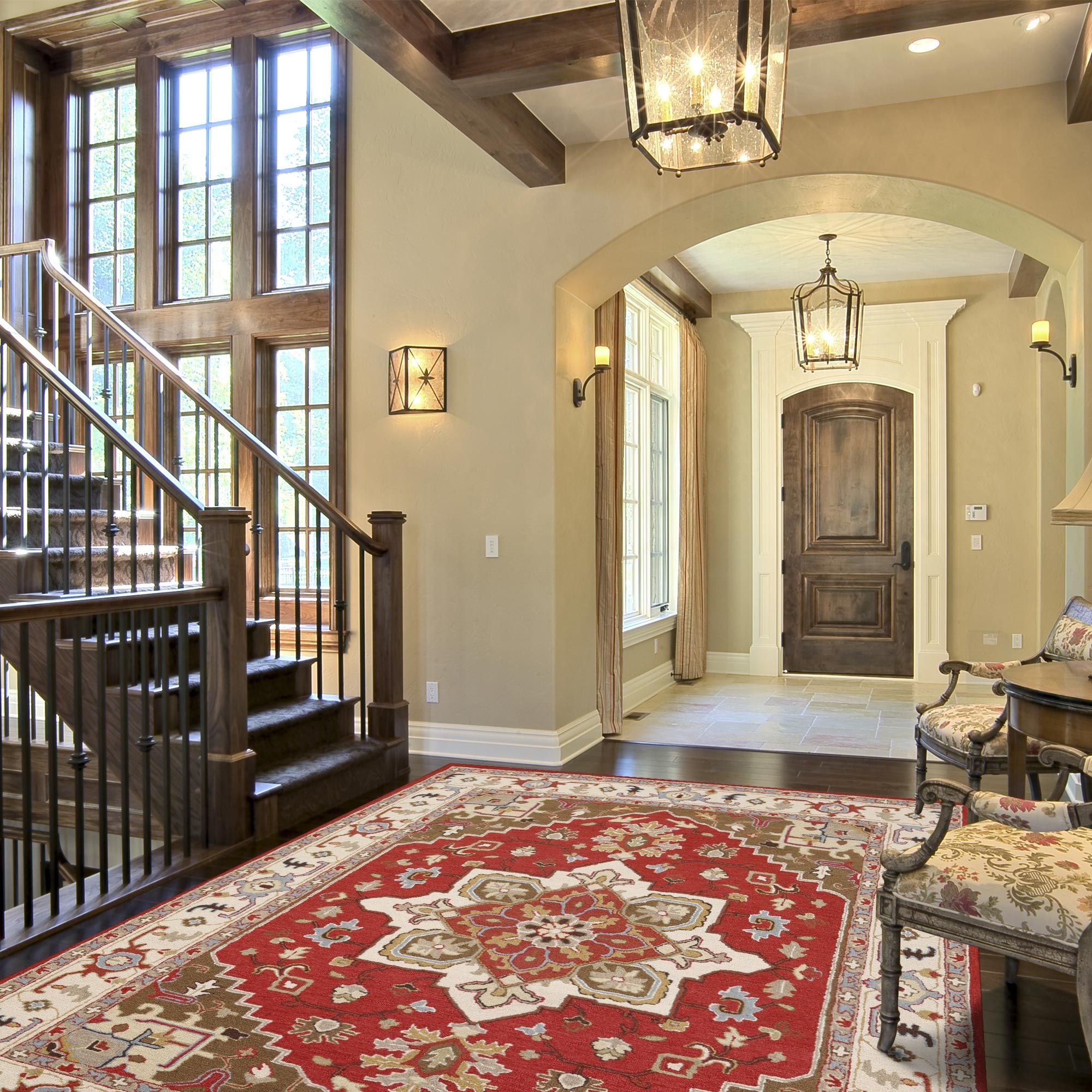 Ottomanson OW4700-8X10 Agra 8 x 10 (ft) Knotted Wool Red/Beige Rectangular Indoor Medallion Persian Area rug