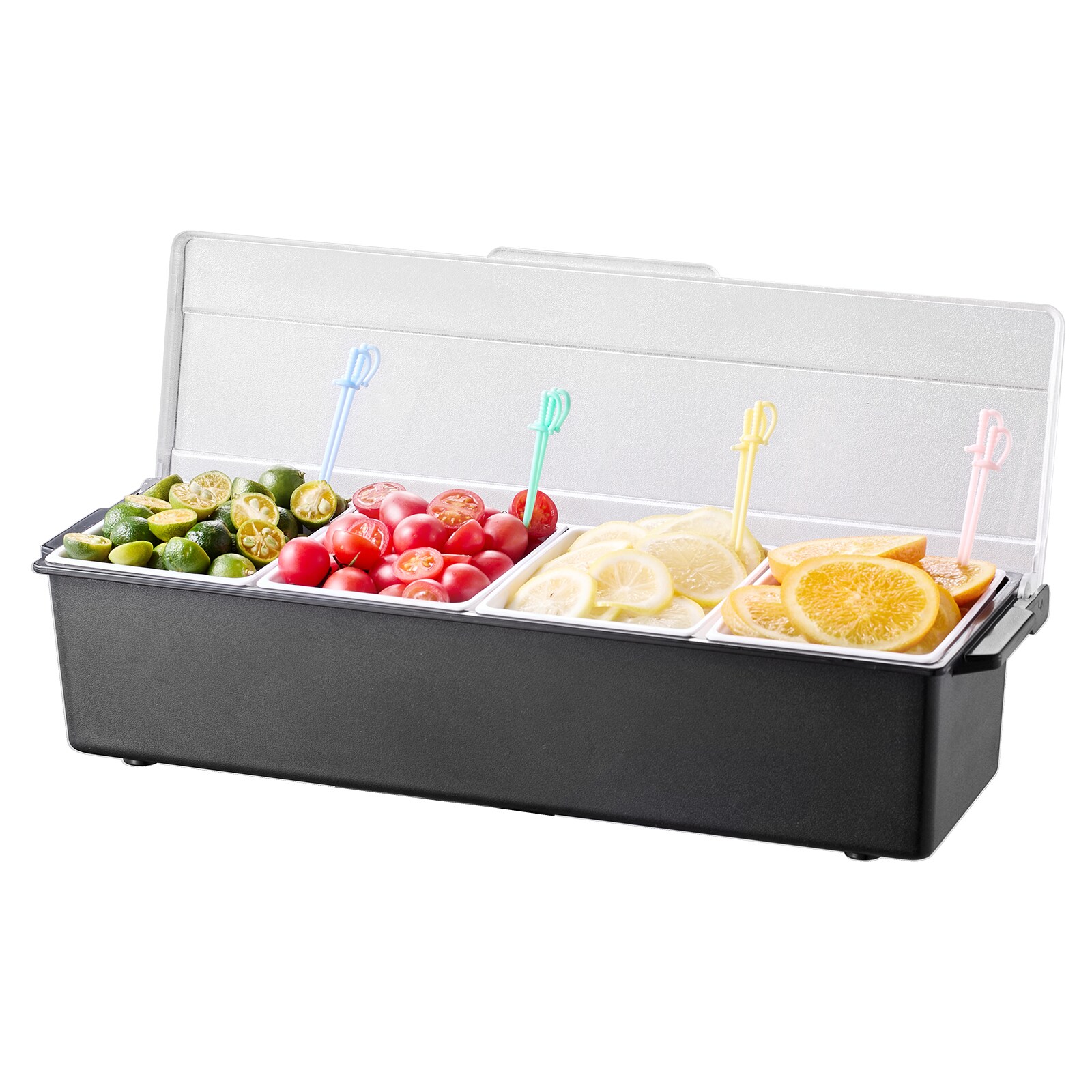 Tinyhomie Chilled Condiment Server 4 Compartment Cold Serving Tray with Lid for Fruit #LW-JA-P450132T3