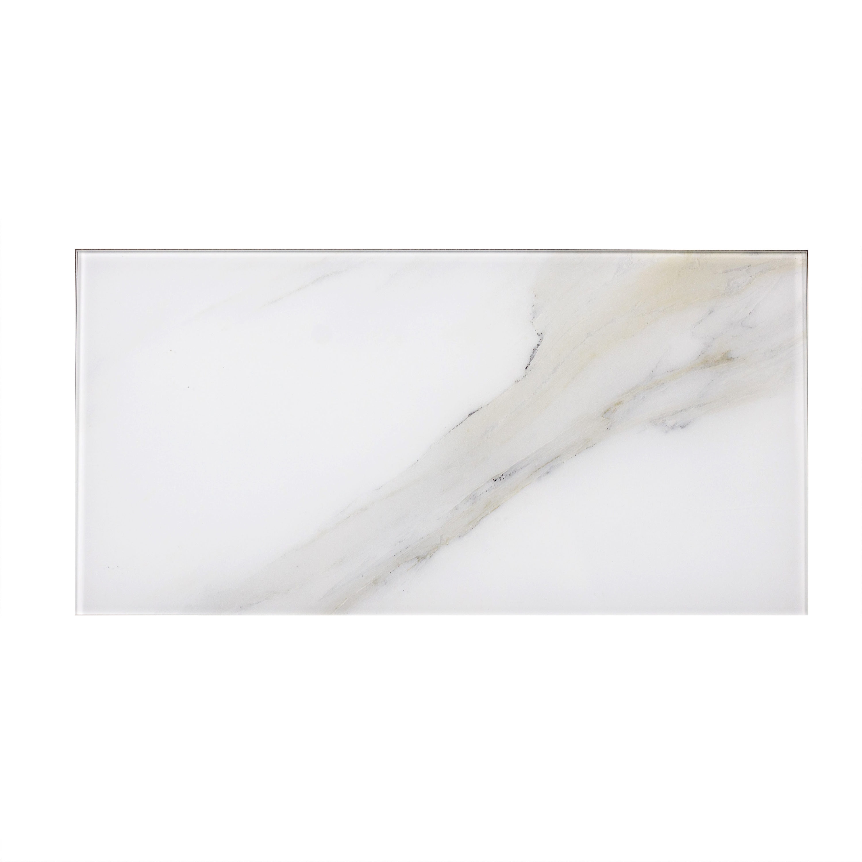 Abolos LWSQRTZGS096 Nature Calacatta White 8-in x 16-in Glossy Glass Marble look Large format Wall Tile ( 8-sq ft Carton )