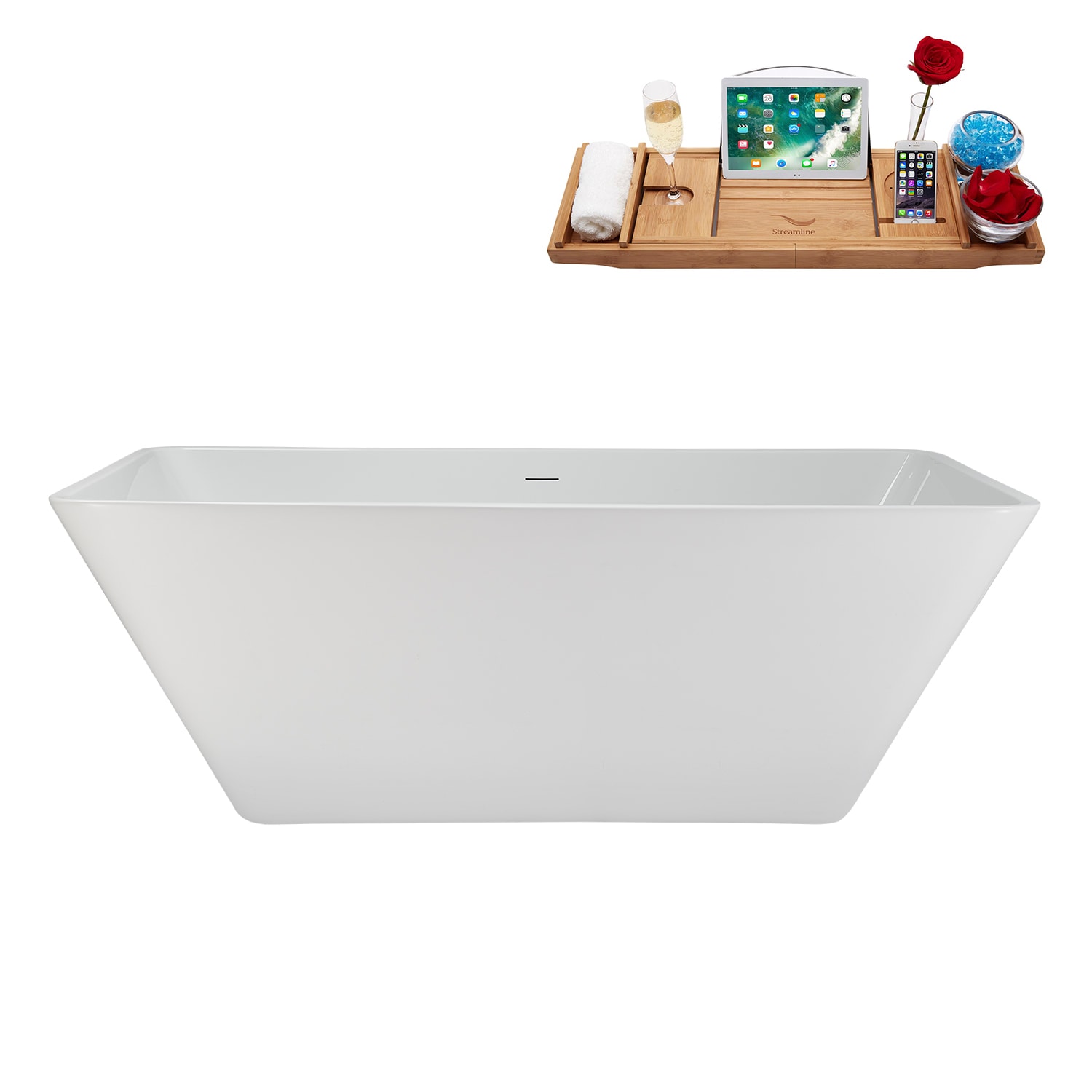 Streamline NHR-1080-612-BGL 32-in x 63-in Glossy White Acrylic Rectangle Freestanding Soaking Bathtub ( Center Drain )