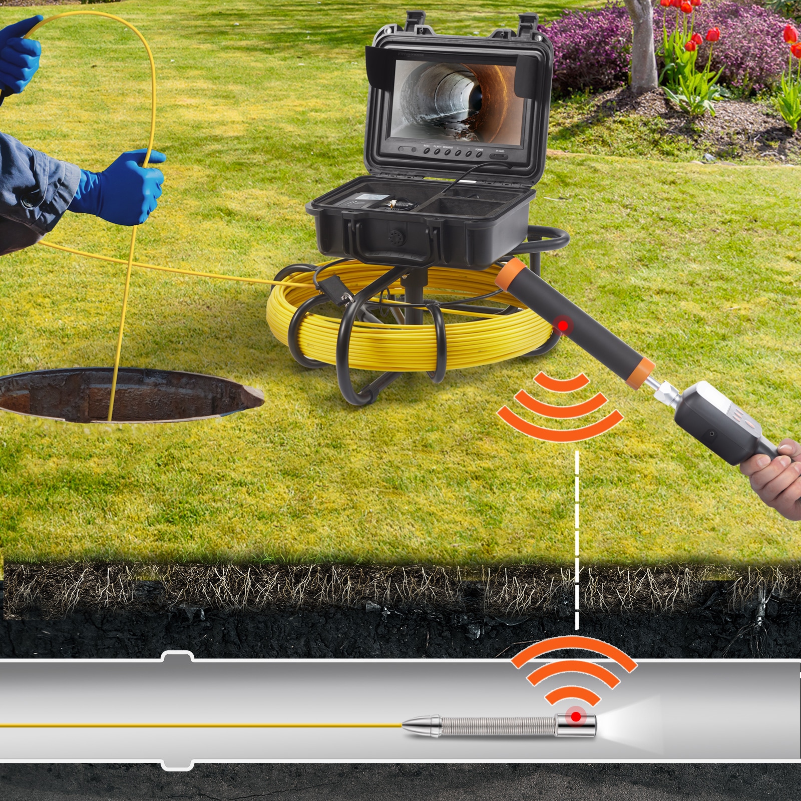 Sewer Pipe Inspection Camera, 16GB TF Card IP68 Drain Sewer Pipeline  Industrial Endoscope 4.3 Monitor Sewer Pipe Camera
