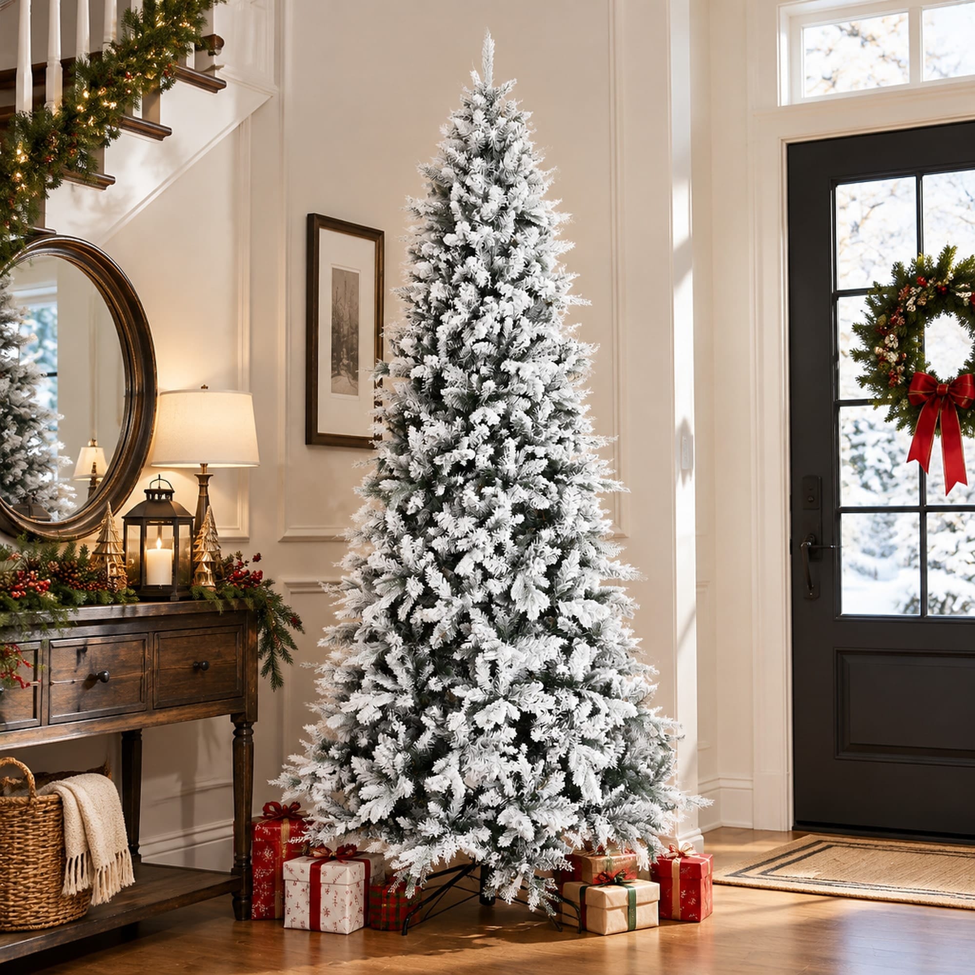 TEINIE Snow Flocked Artificial Christmas Tree Cedar Branches Auto Open ...