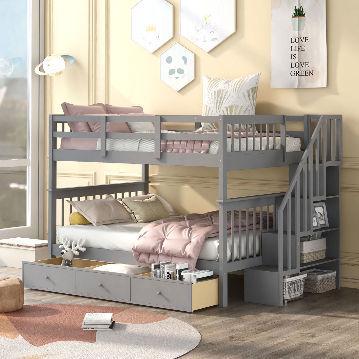 JASMODER LT000310AAE Gray Full Composite Platform Bed with Storage