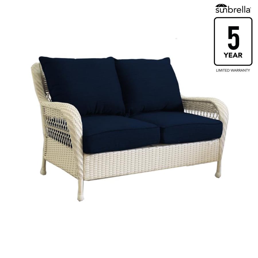 allen + roth Glenlee Wicker Outdoor Loveseat with Blue Cushion(S) and ...