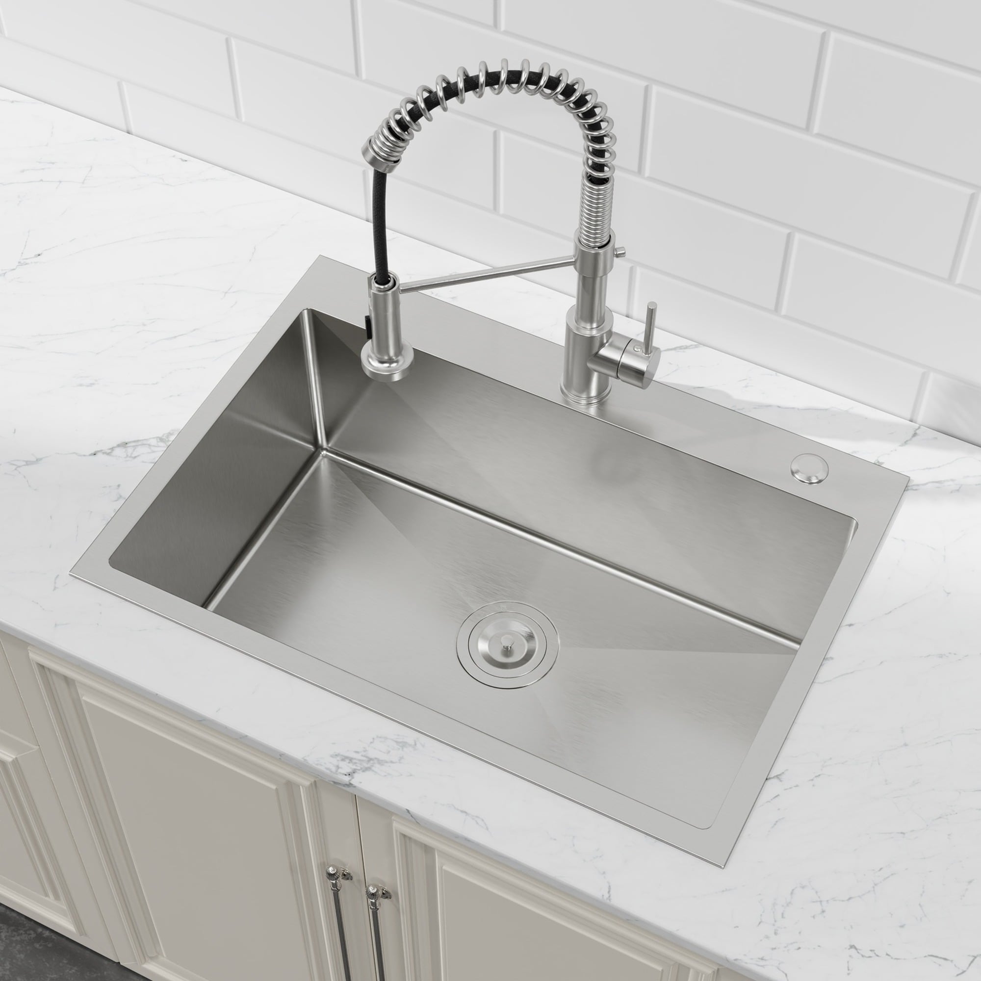 IAK 27 inch x 19 inch Dark Gray Stainless Steel Kitchen Sink Single Bowl with US Standard Drain and Hook