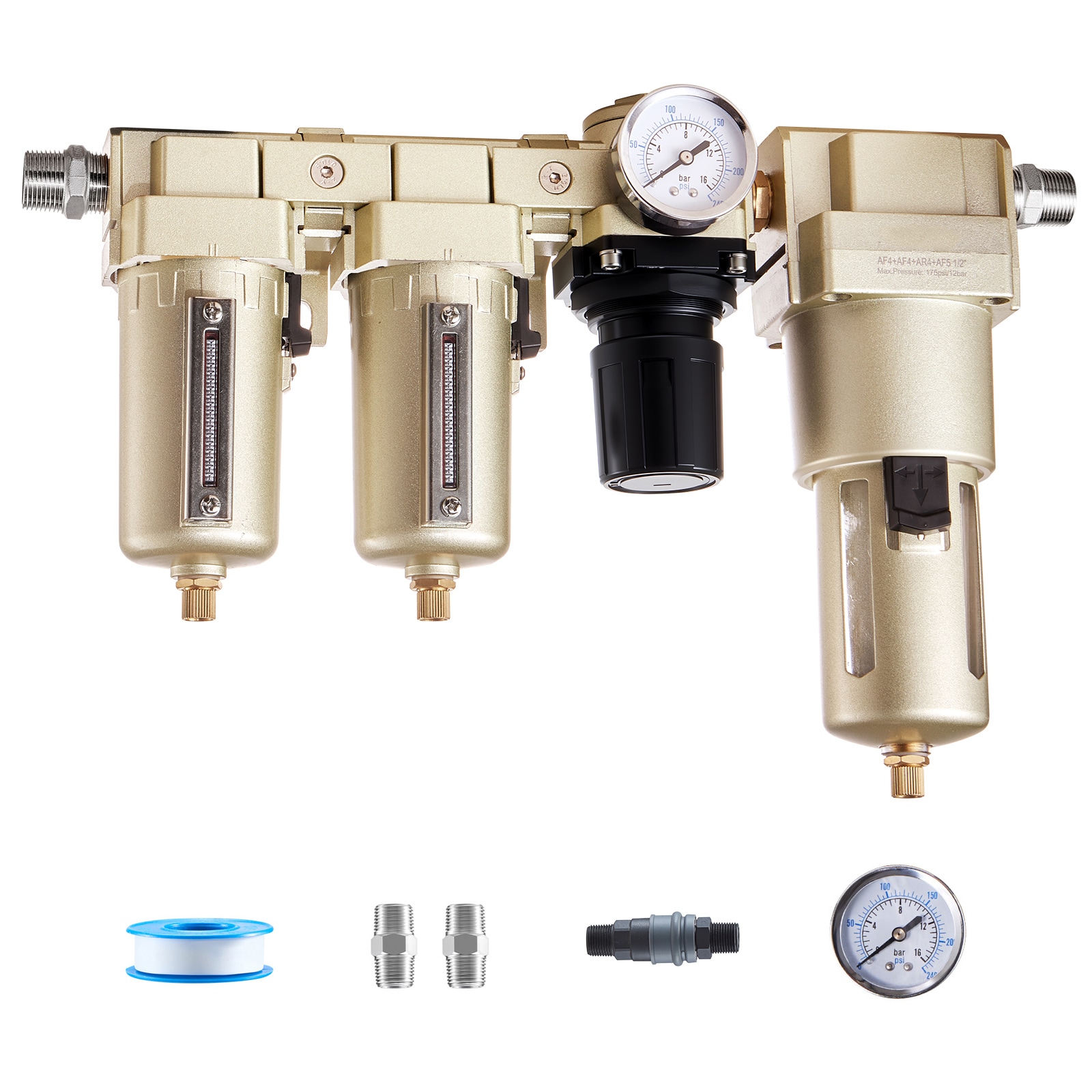 GIVIMO 3-Stage Air Compressor Filter Regulator Combo 1/2-in NPT 25-um 5-um 0.3-um Compressed Air Drying System with Oil-Water Separator Semi-Auto Drain 175-PSI Max