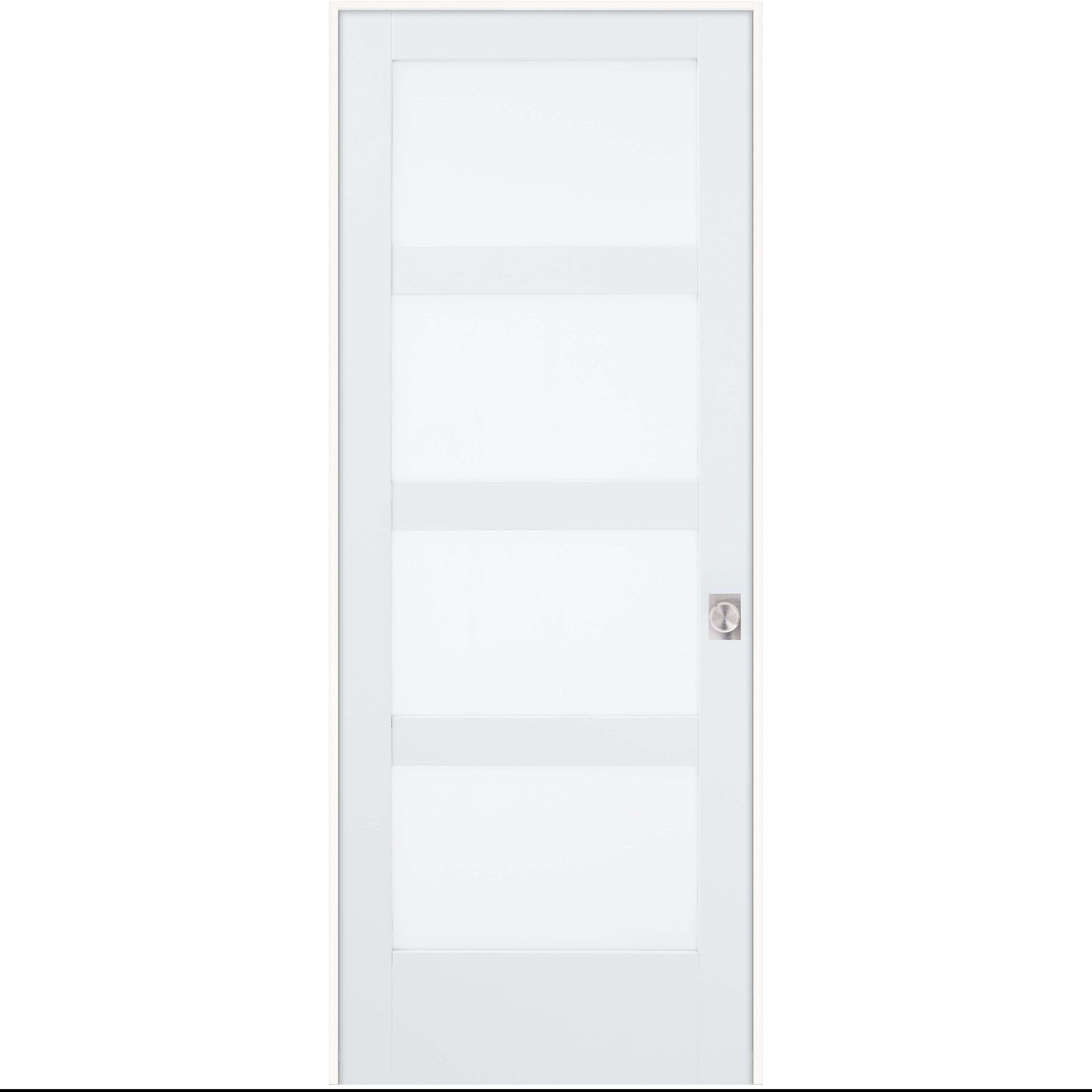 JELD-WEN LOWOLJW240000100 30-in x 80-in Primed Solid core Frosted glass Left hand Smooth Primed MDF Flat Jamb Single Prehung Interior Door