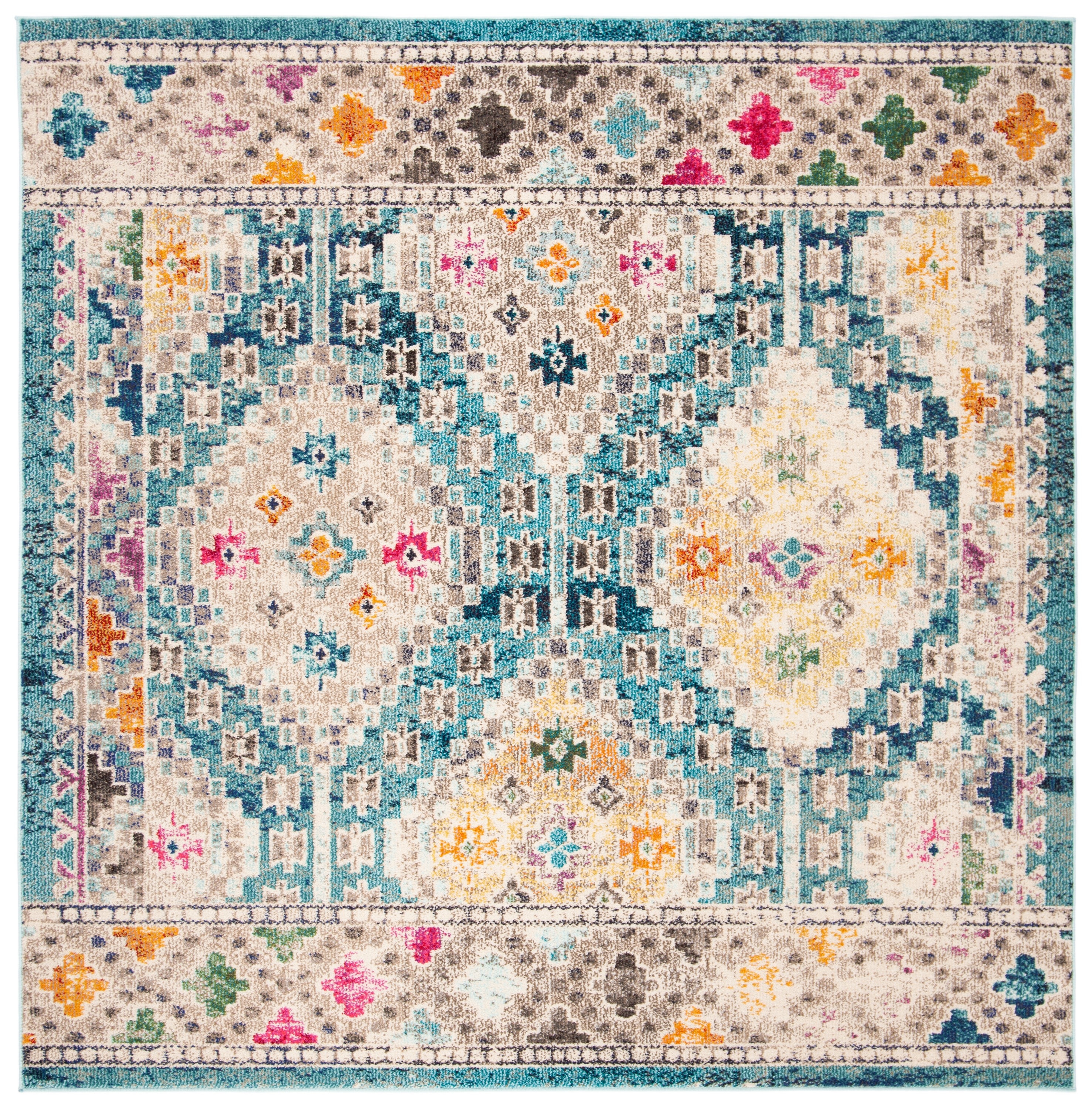 Madison Vintage Dark Blue Square Synthetic Area Rug - 3' x 3'
