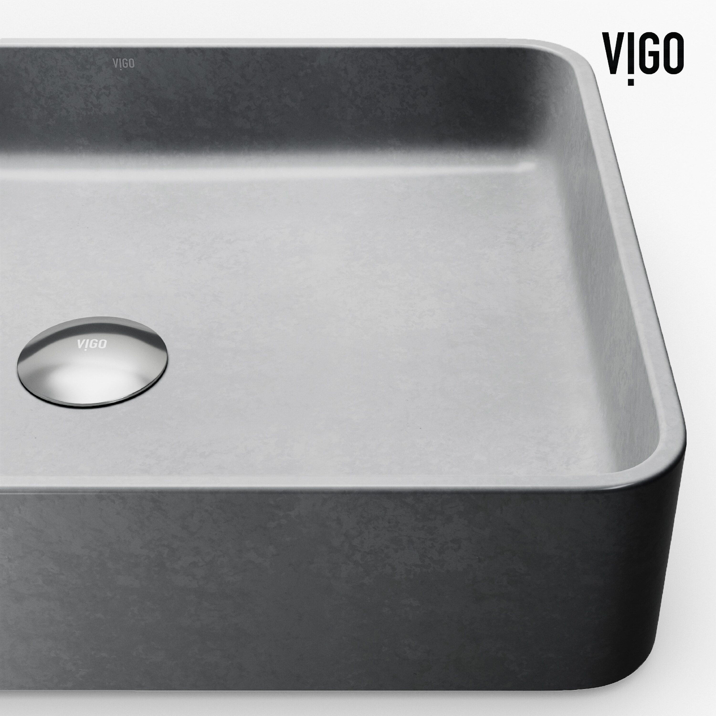 Gray Concrete Rectangular Vessel Bathroom Sink, 19" x 14"