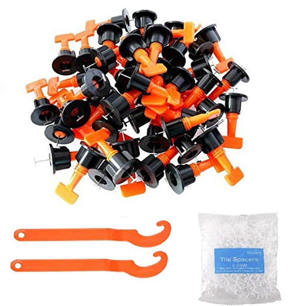 Phyfalip  100pcs Tile Leveler 500pcs 2mm Tile Spacer 2 Wrench Set for Floor Wall Installation Reusable System Fits 17mm to 31mm Tiles